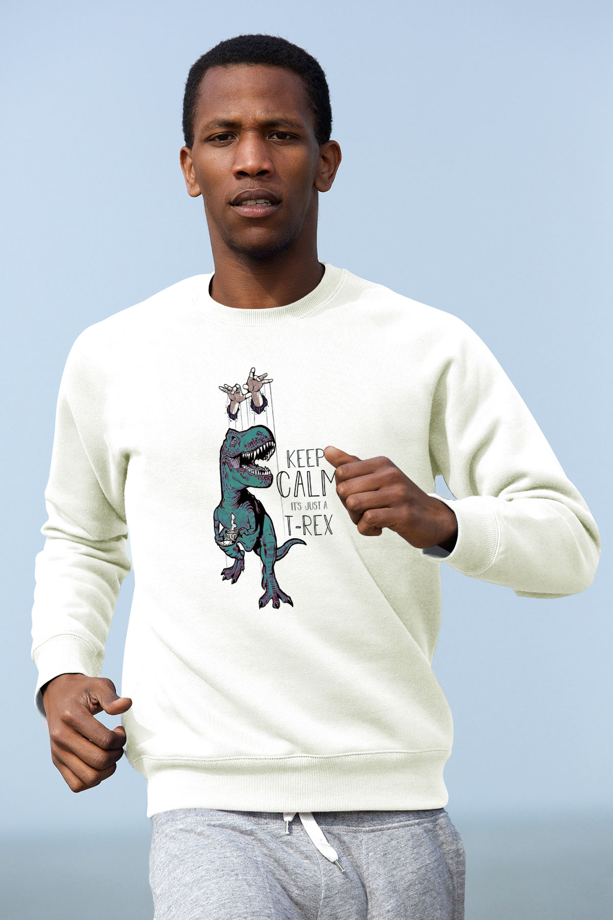 Dinozor Beyaz Unisex Sweatshirt