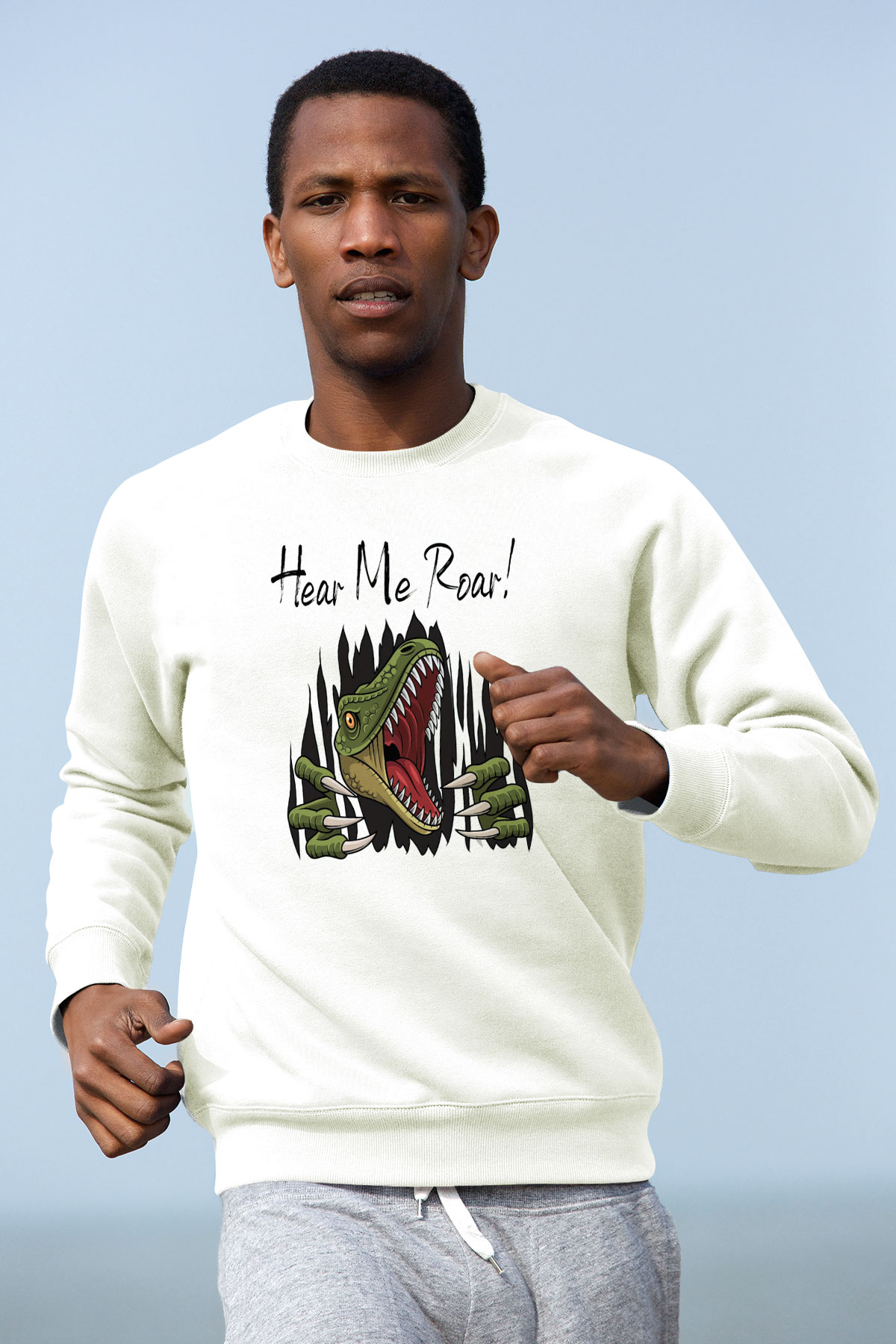 Dinozor Beyaz Unisex Sweatshirt
