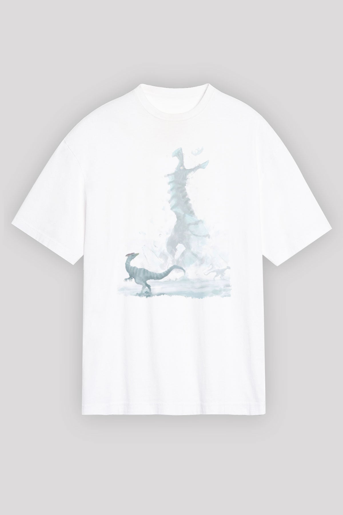 Dinozor Beyaz Oversize Tişört Oversize T-shirt - TişörtFabrikası