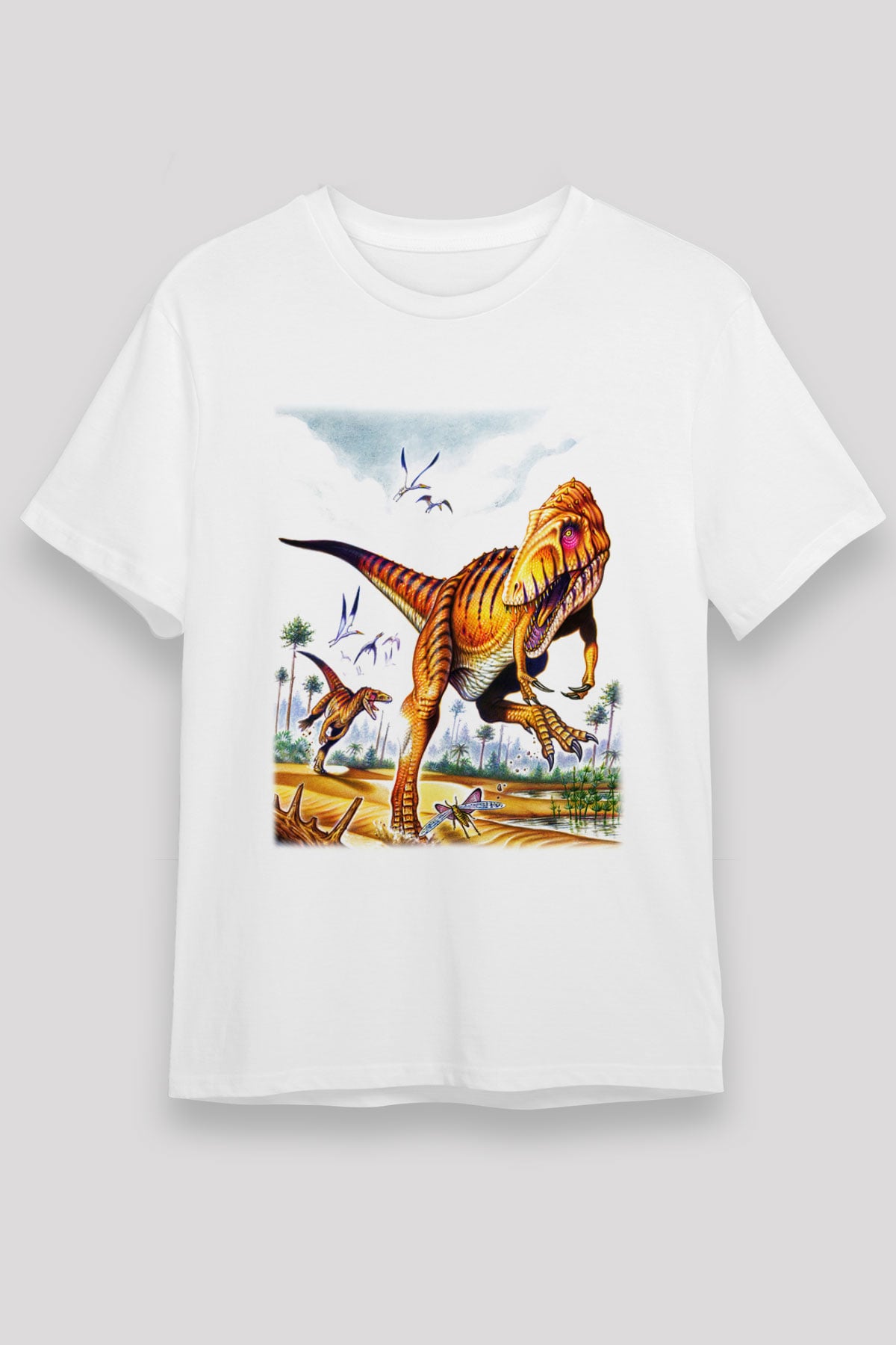 Dinozor Beyaz Unisex Tişört T-Shirt - TişörtFabrikası