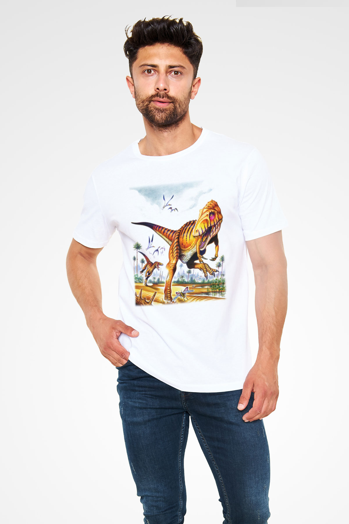 Dinozor Beyaz Unisex Tişört T-Shirt - TişörtFabrikası
