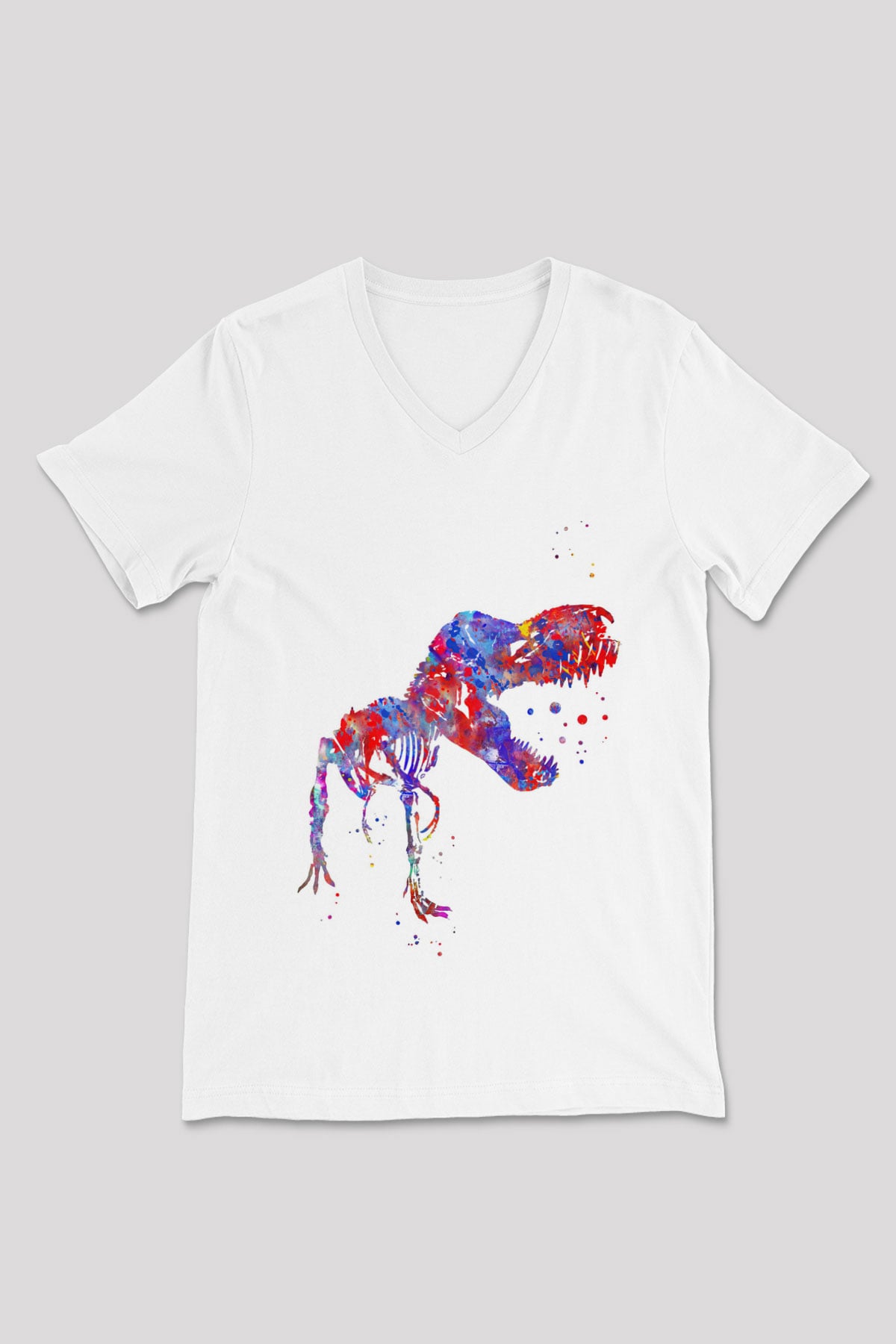 Dinozor Beyaz Unisex V Yaka Tişört