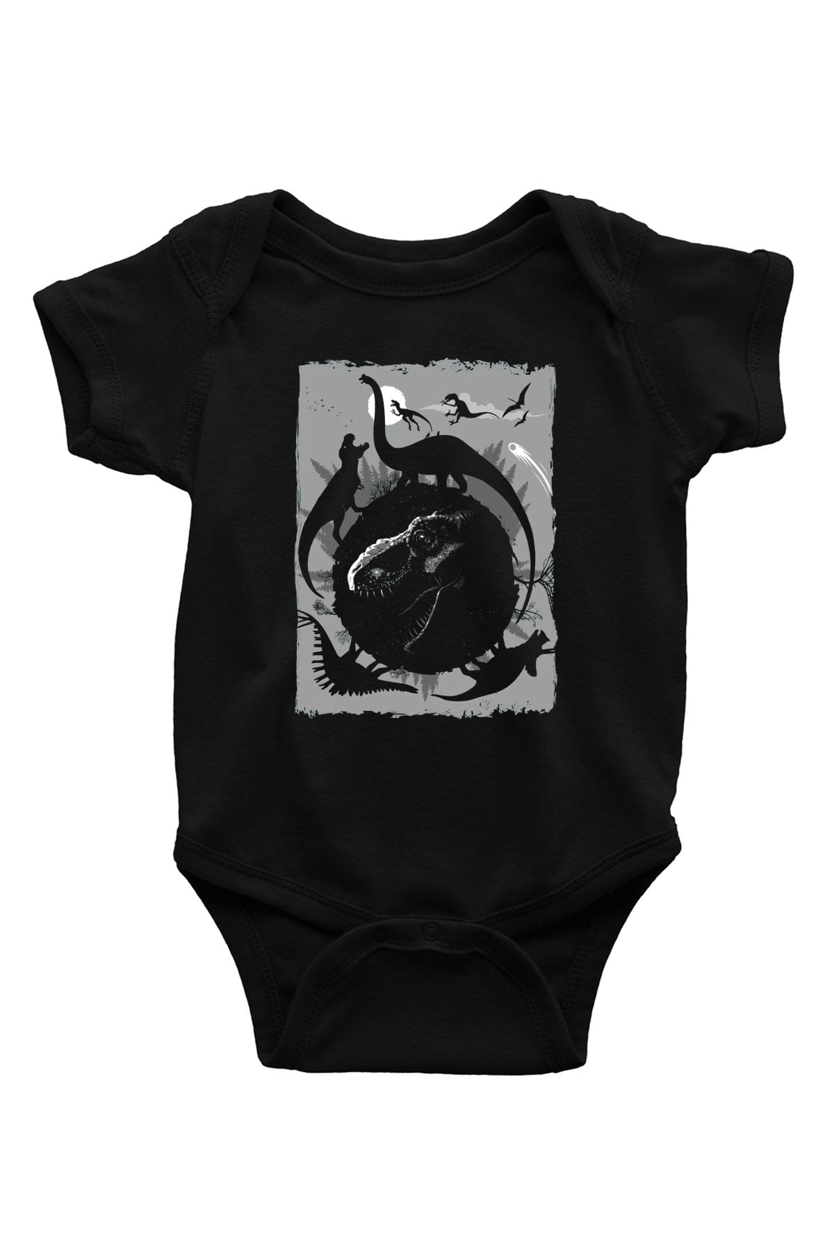 Dinozor Siyah Bebek Body - Zıbın