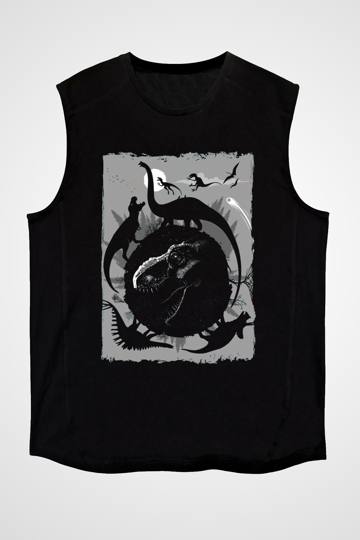 Dinozor Siyah Unisex Kolsuz Tişört