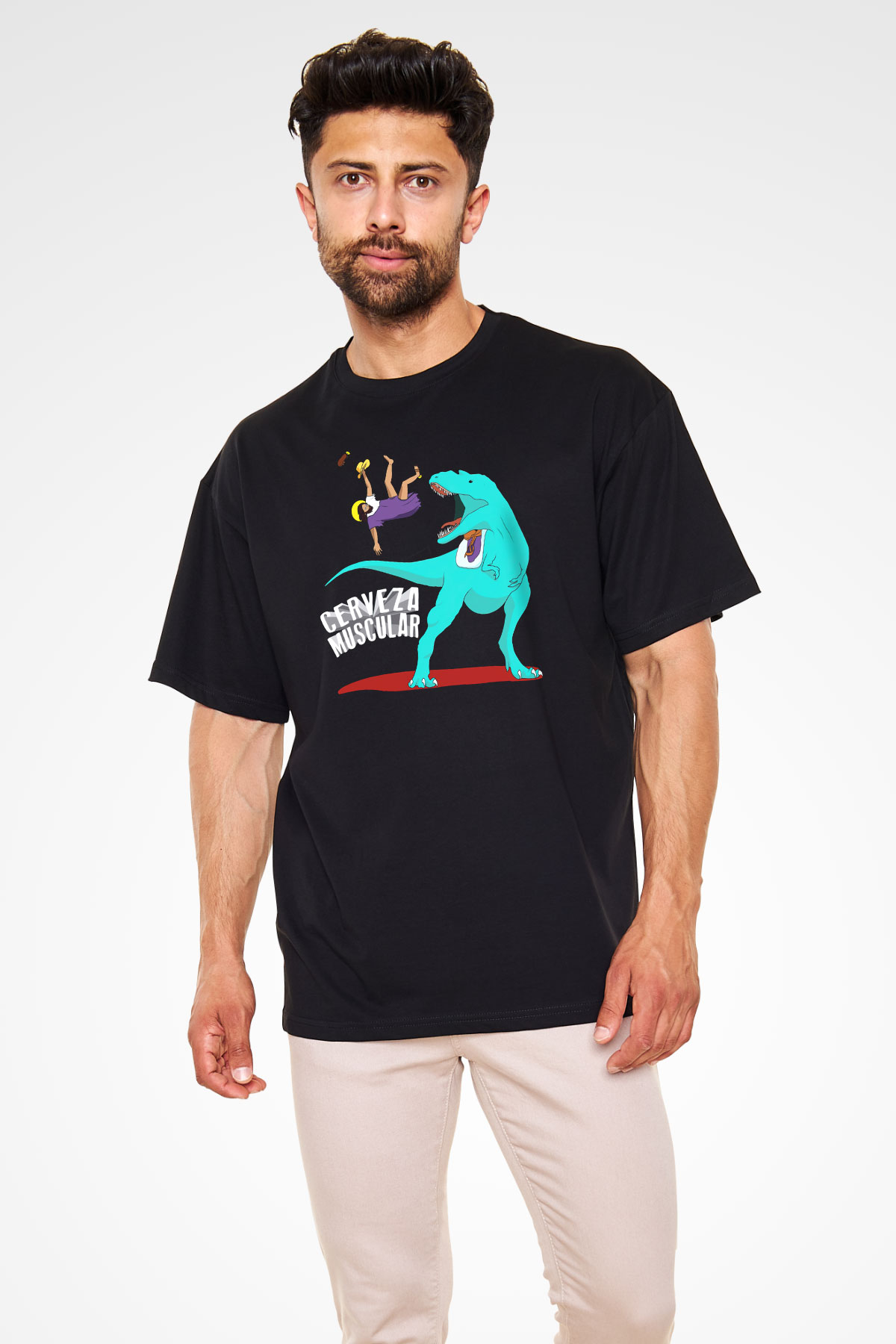 Dinozor Siyah Unisex Oversize Tişört T-Shirt