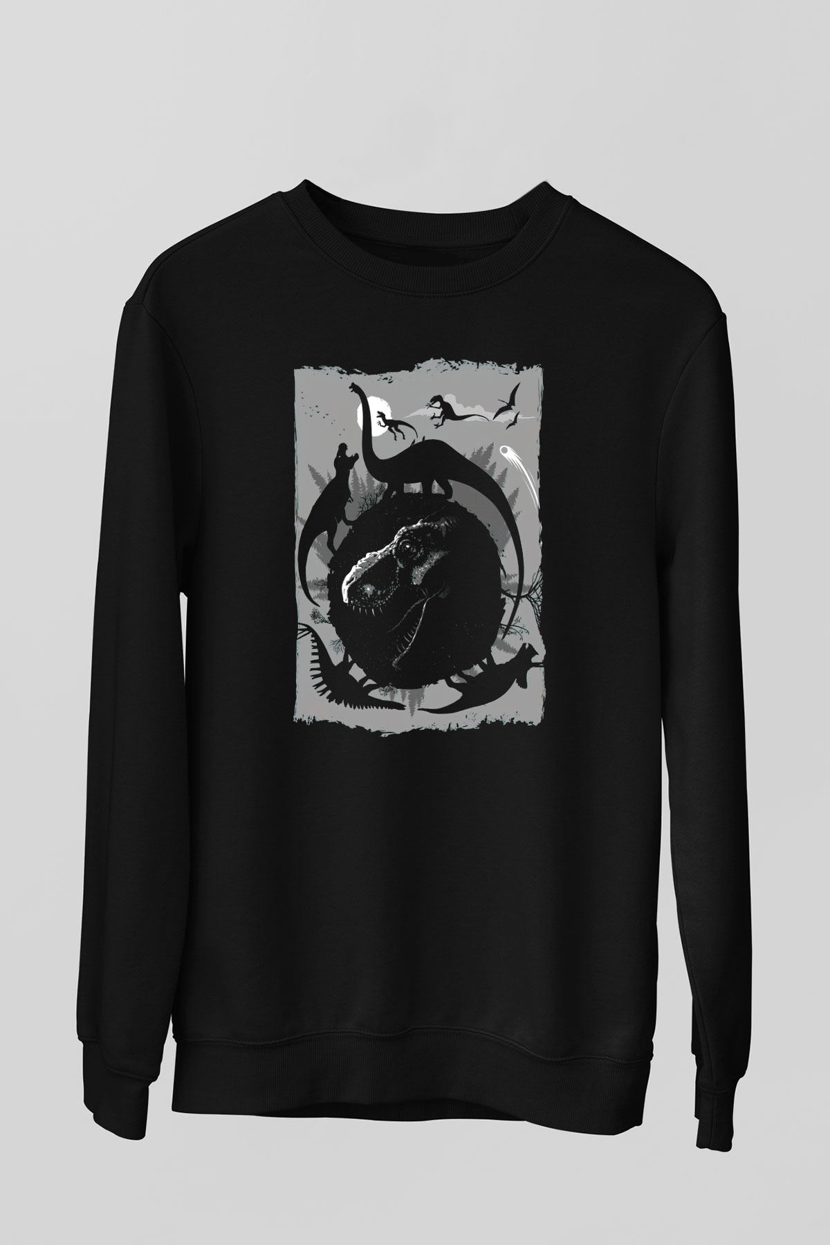 Dinozor Siyah Unisex Sweatshirt