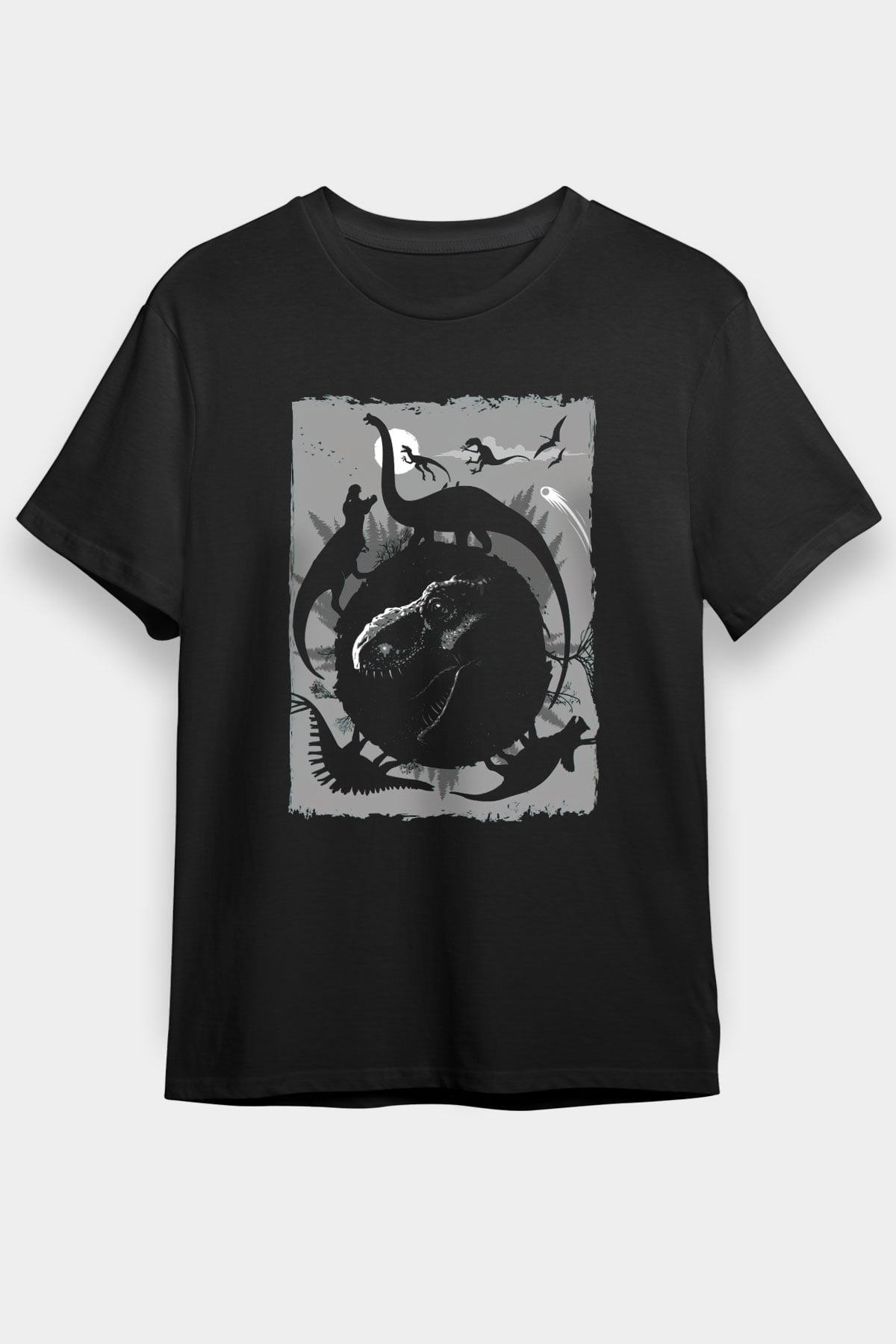 Dinozor Siyah Unisex Tişört T-Shirt - TişörtFabrikası