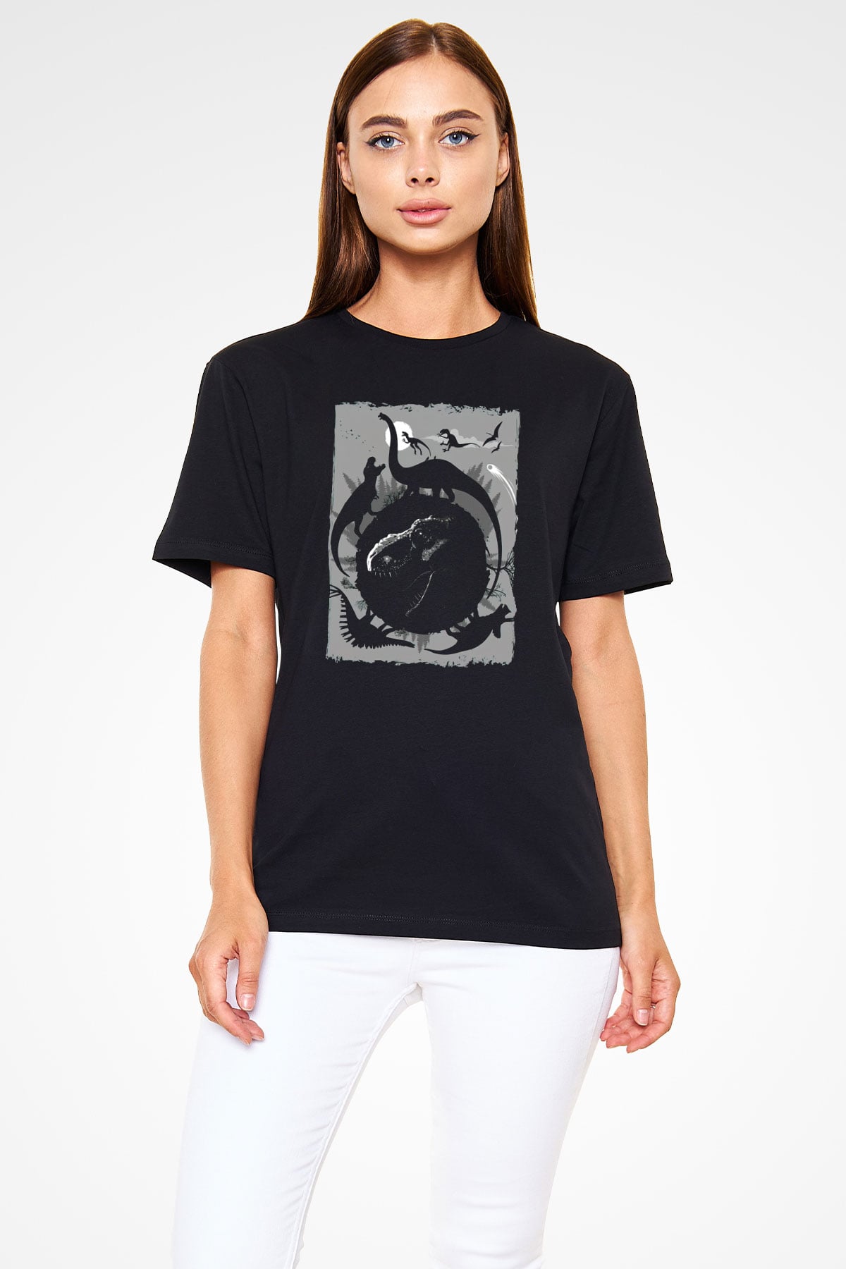 Dinozor Siyah Unisex Tişört T-Shirt - TişörtFabrikası