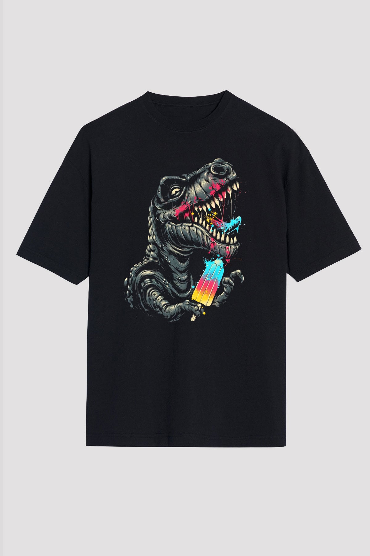 Dinozor Siyah Oversize Tişört Oversize T-shirt - TişörtFabrikası