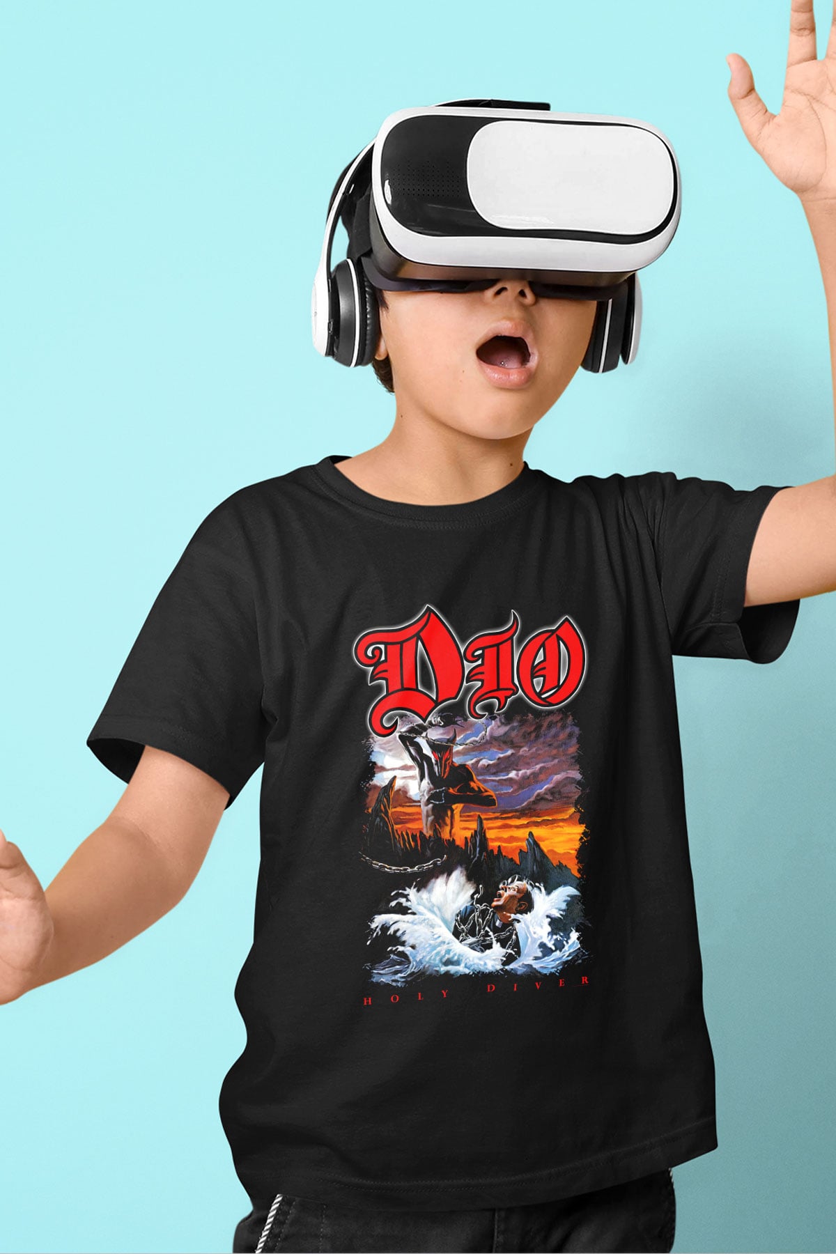 Dio Baskılı Siyah Unisex Çocuk Tişört