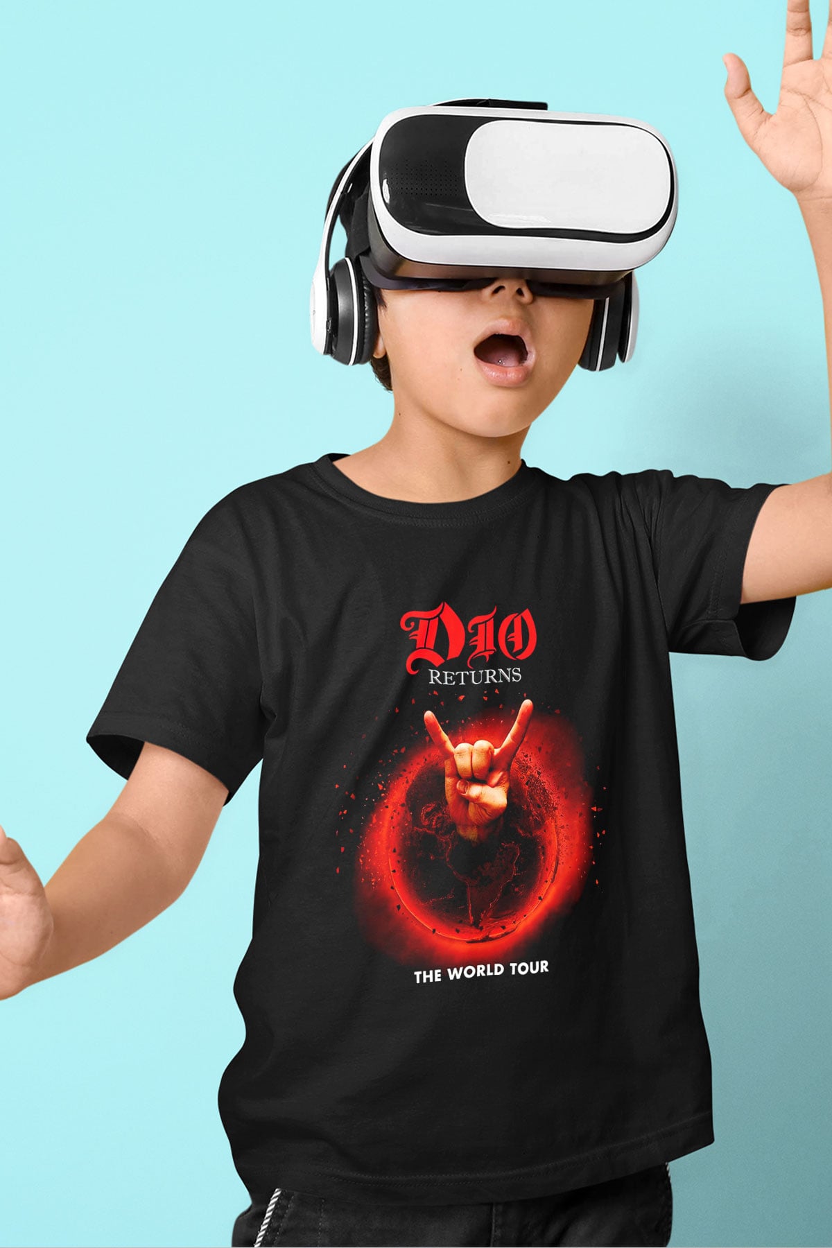 Dio Baskılı Siyah Unisex Çocuk Tişört