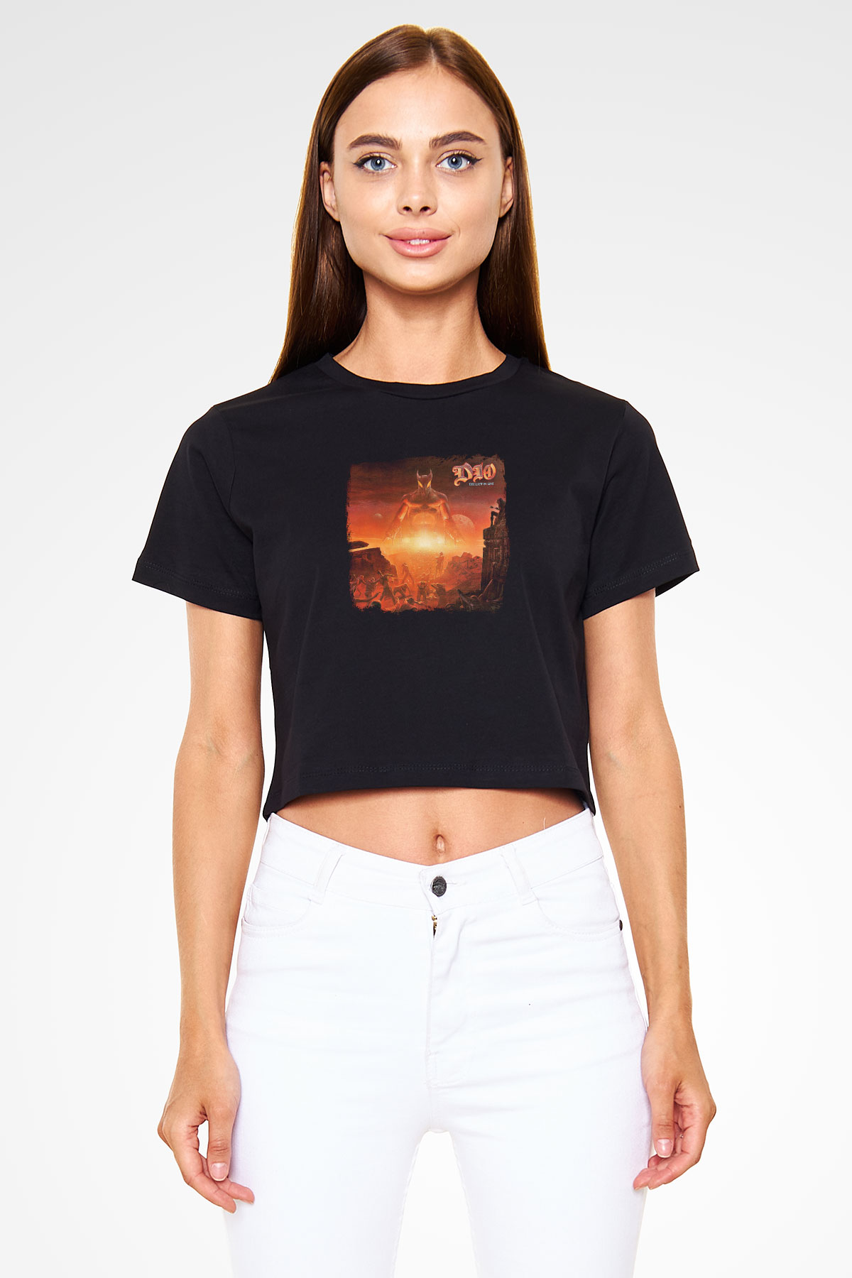 Dio Baskılı Unisex Siyah Crop Top Tişört