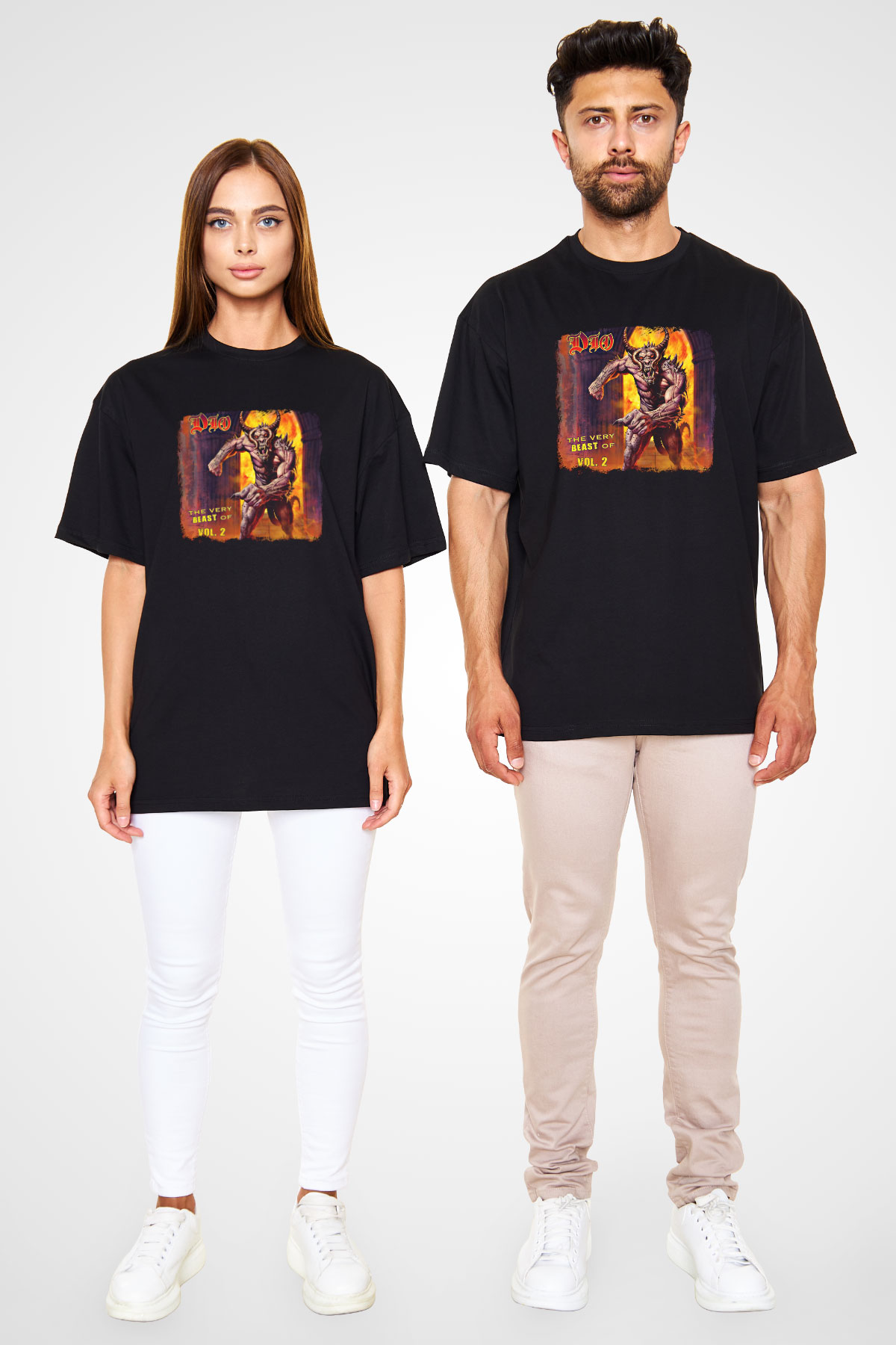 Dio Baskılı Unisex Siyah Oversize Tişört