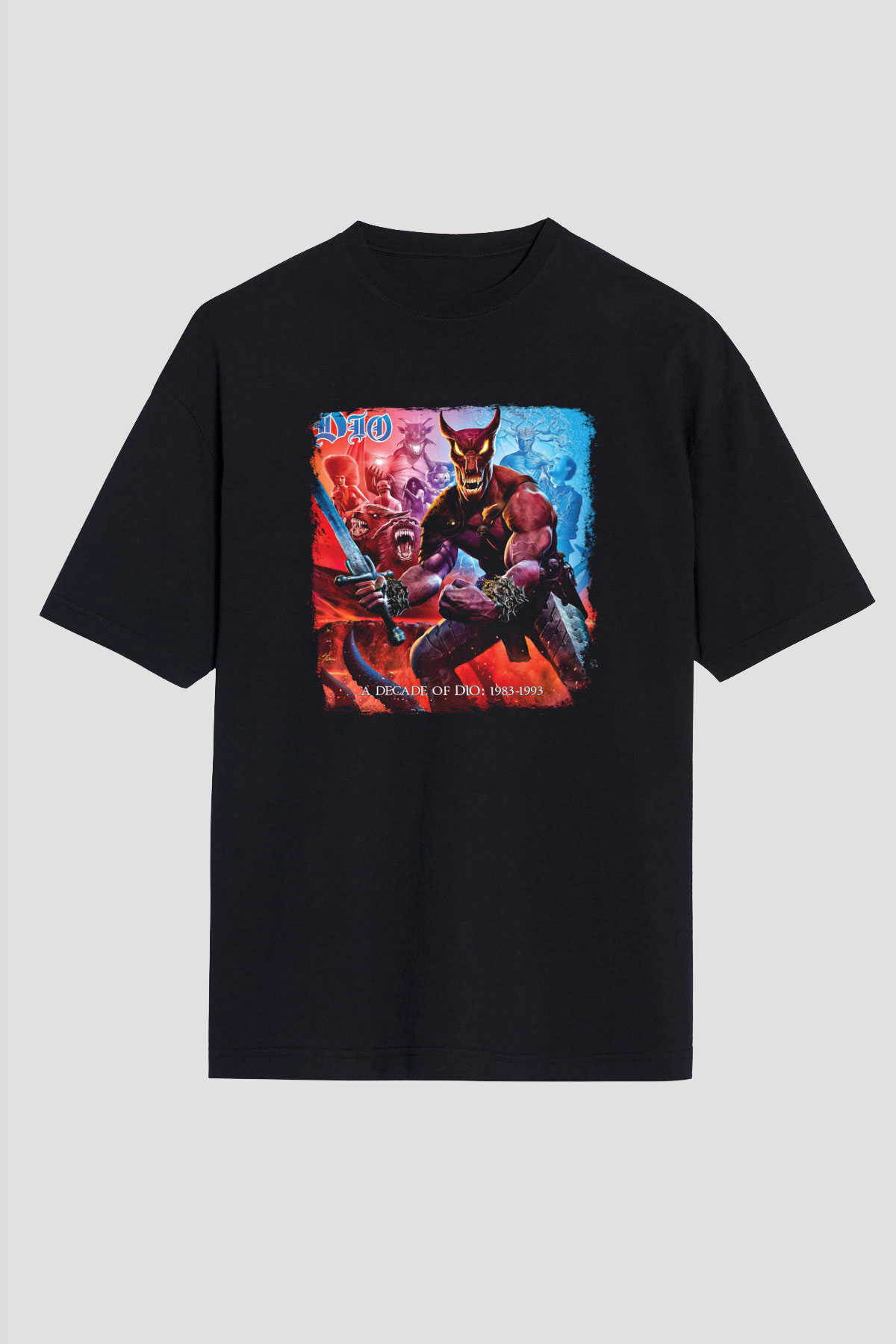 Dio Baskılı Unisex Siyah Oversize Tişört