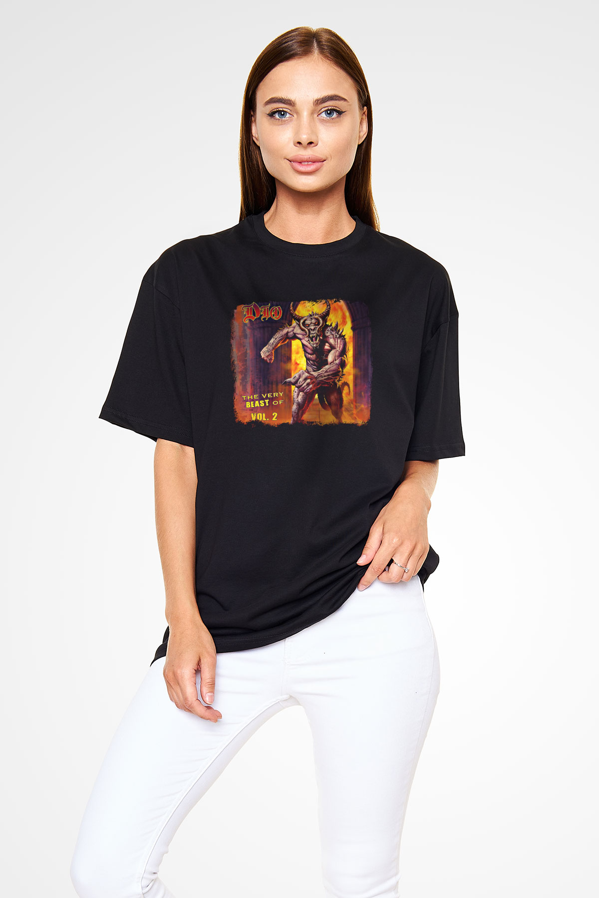 Dio Baskılı Unisex Siyah Oversize Tişört