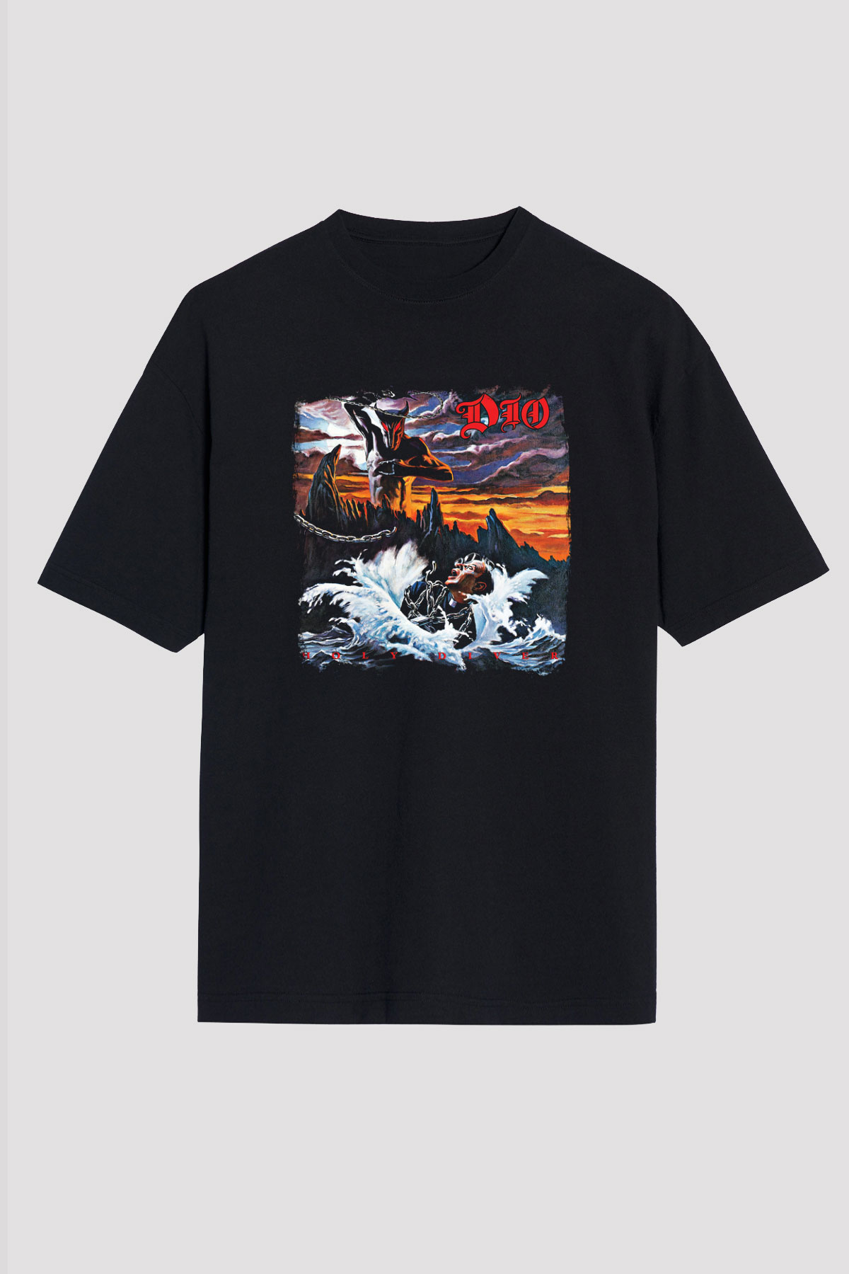 Dio Baskılı Unisex Siyah Oversize Tişört
