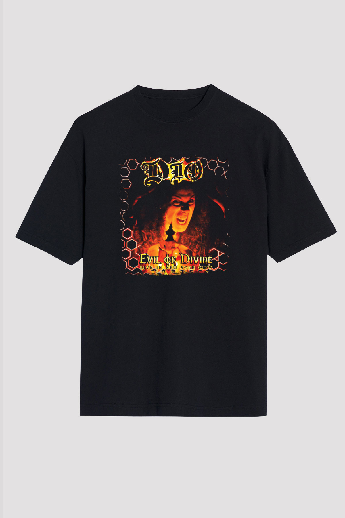 Dio Baskılı Unisex Siyah Oversize Tişört