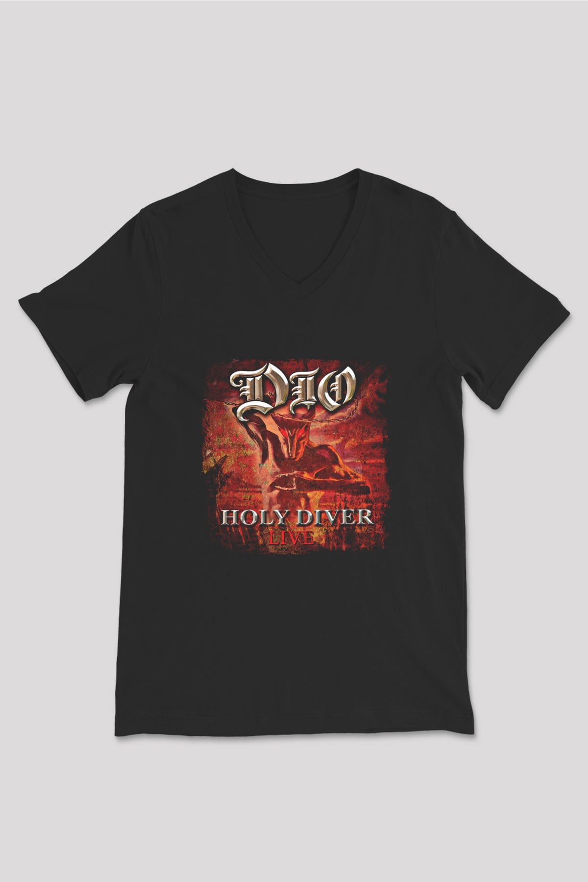 Dio Baskılı Unisex Siyah V Yaka Tişört