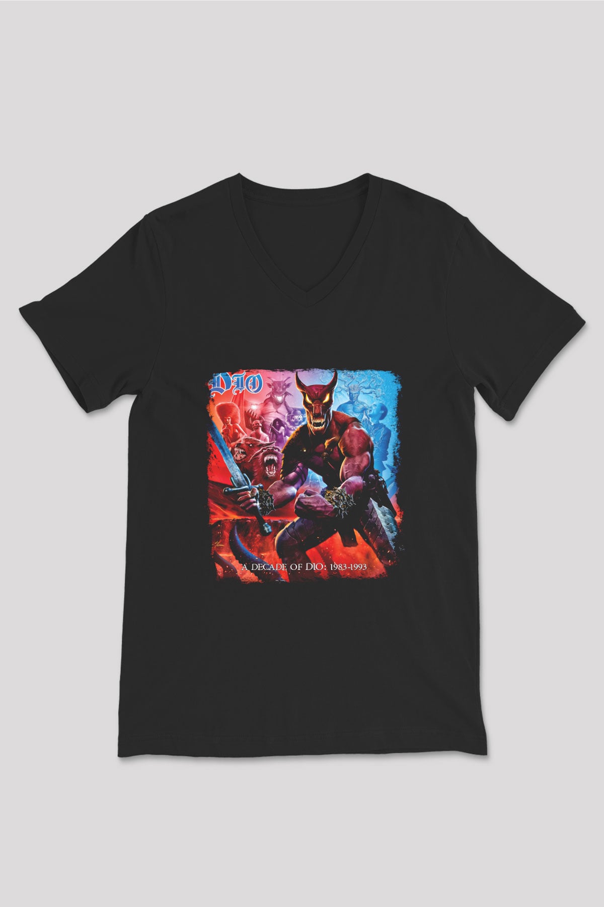 Dio Baskılı Unisex Siyah V Yaka Tişört