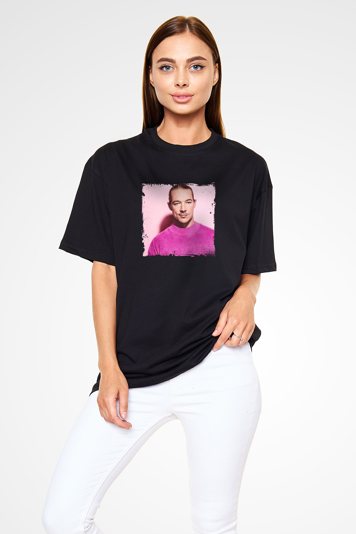 Diplo Baskılı Unisex Oversize Siyah Tişört