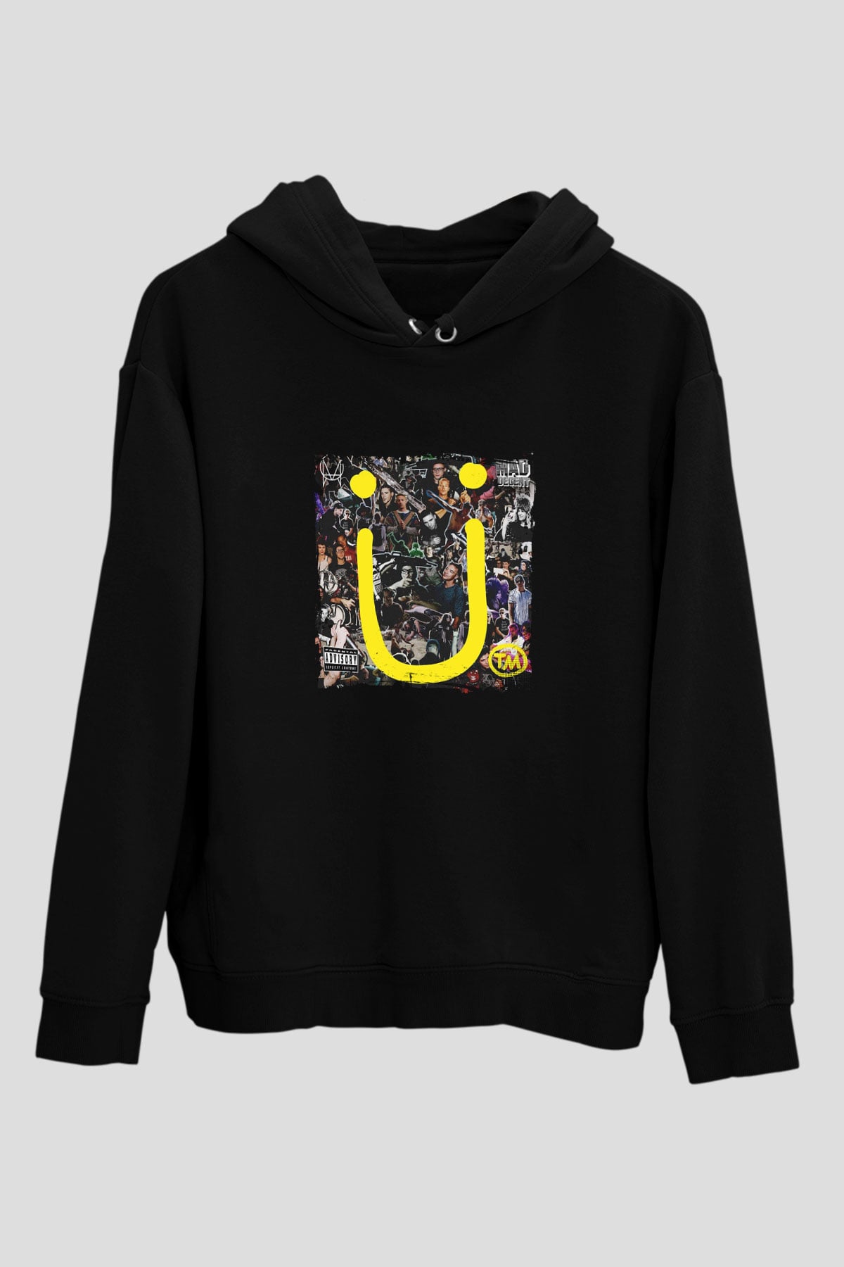 Diplo Baskılı Unisex Siyah Hoodie