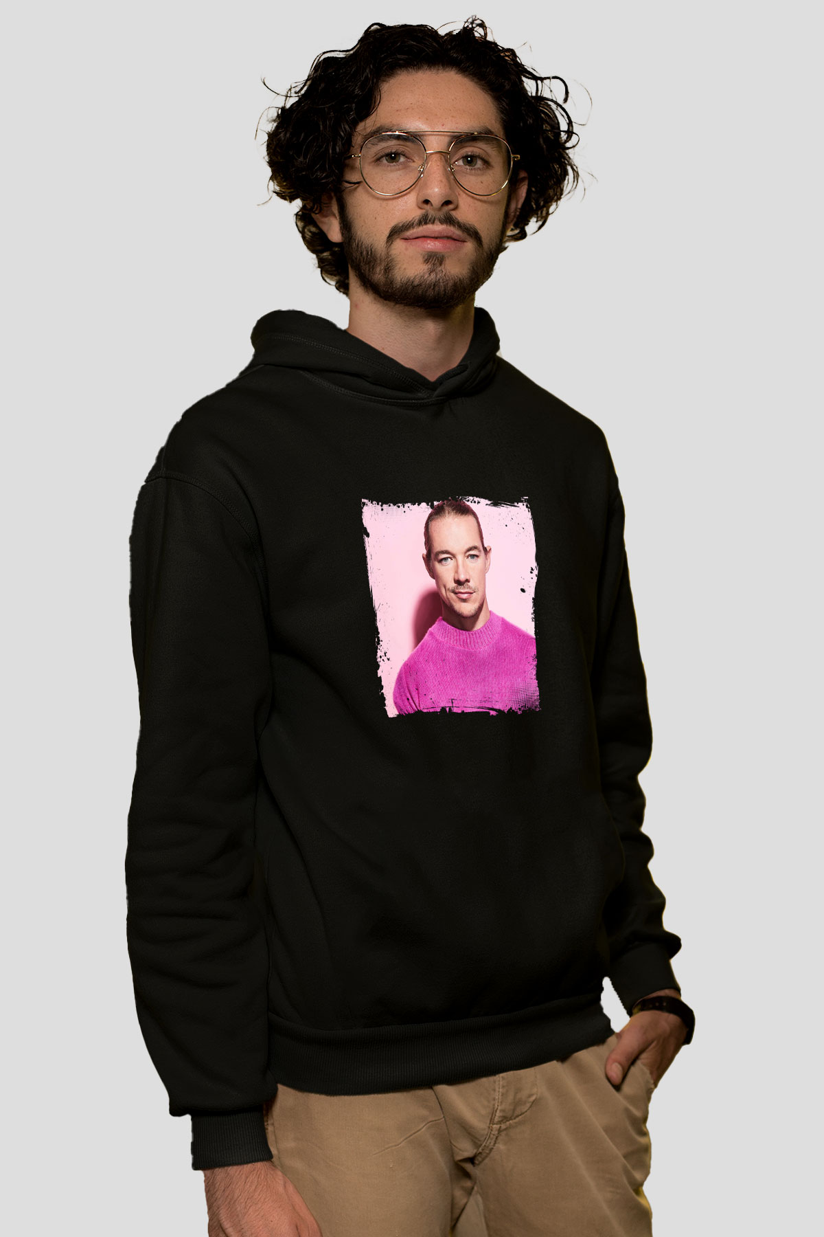 Diplo Baskılı Unisex Siyah Hoodie