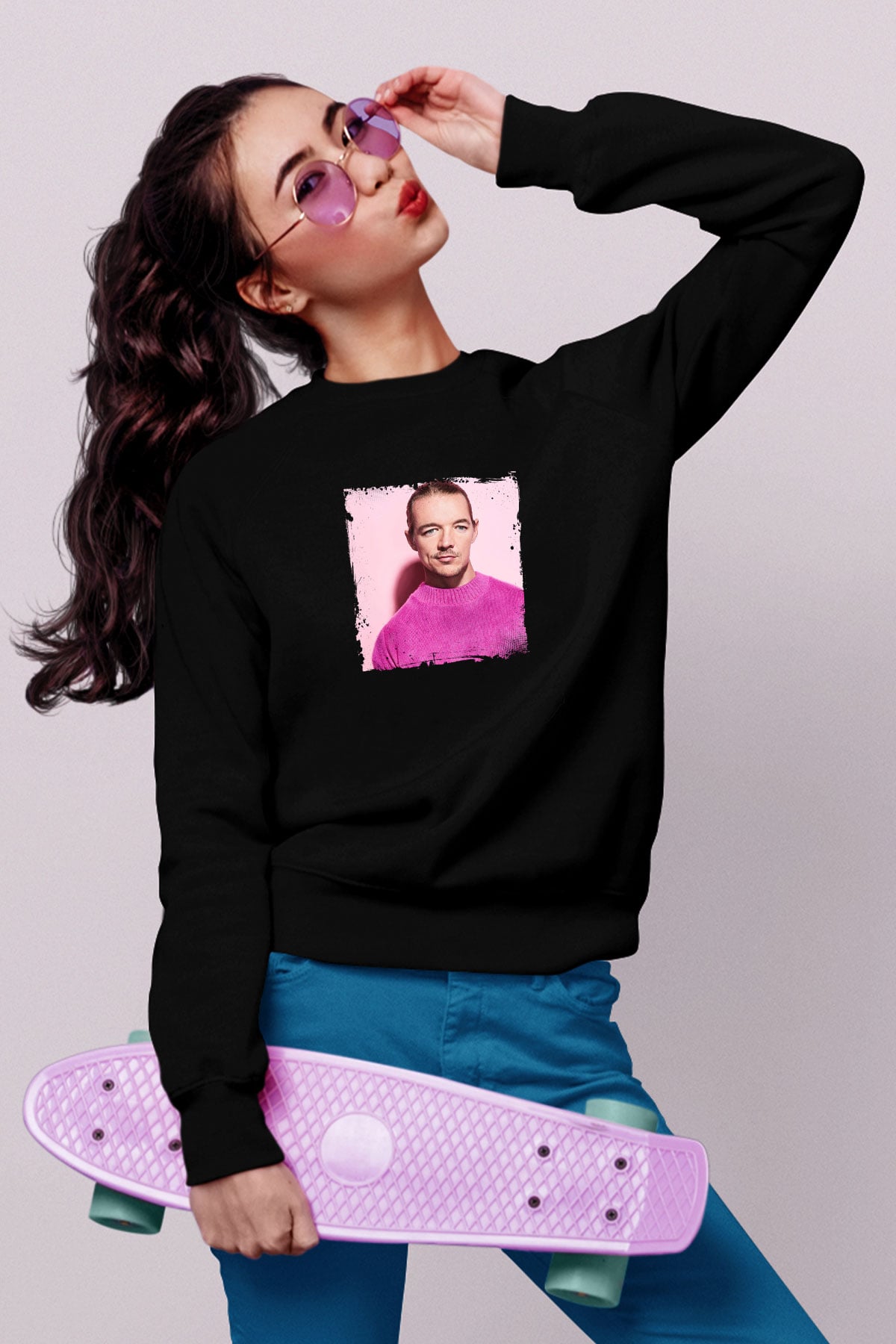 Diplo Baskılı Unisex Siyah Sweatshirt