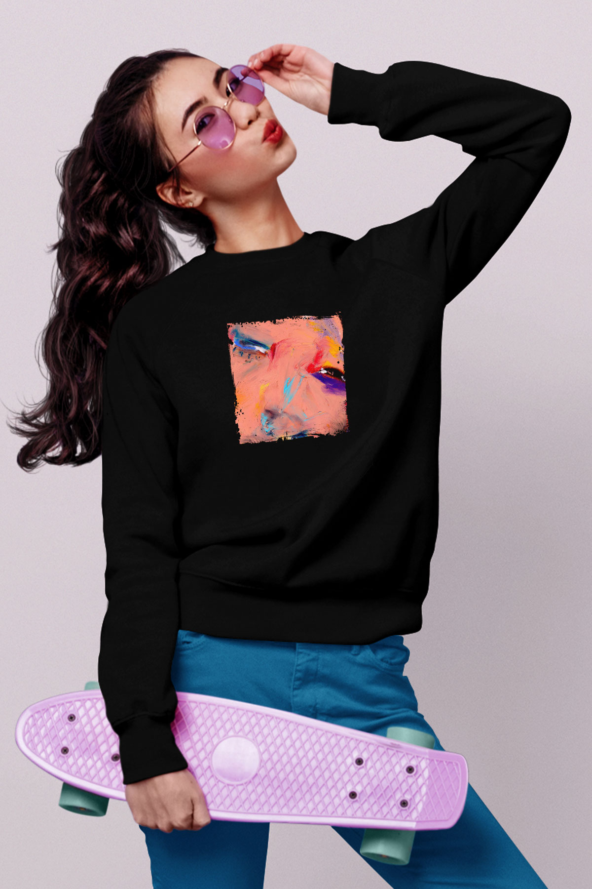 Diplo Baskılı Unisex Siyah Sweatshirt