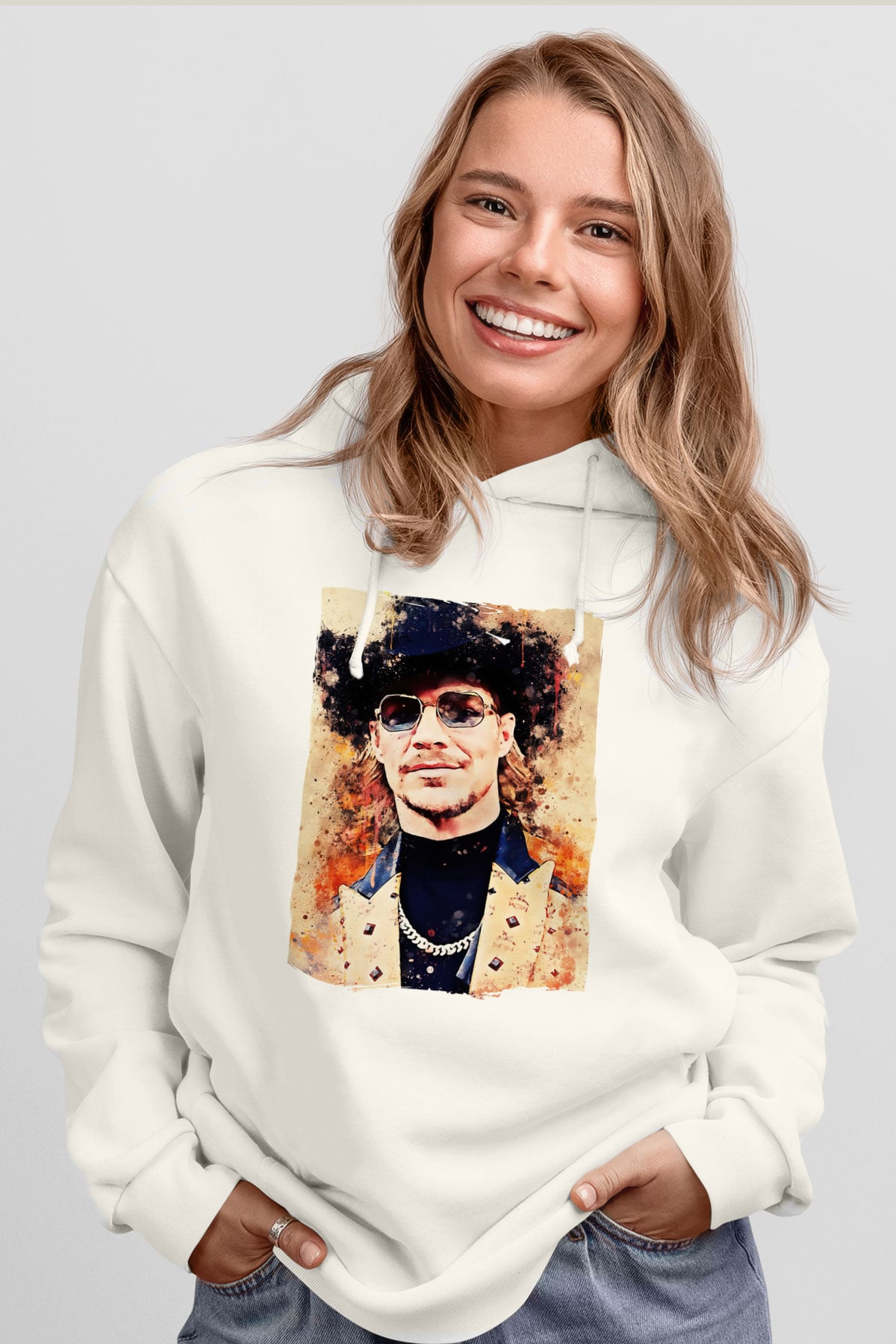 Diplo Beyaz Unisex Kapüşonlu Sweatshirt