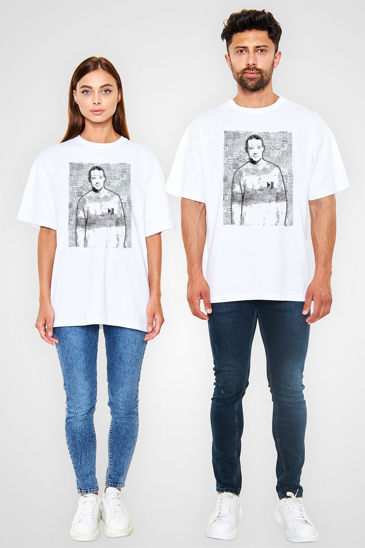 Diplo Beyaz Oversize Tişört Oversize T-shirt - TişörtFabrikası
