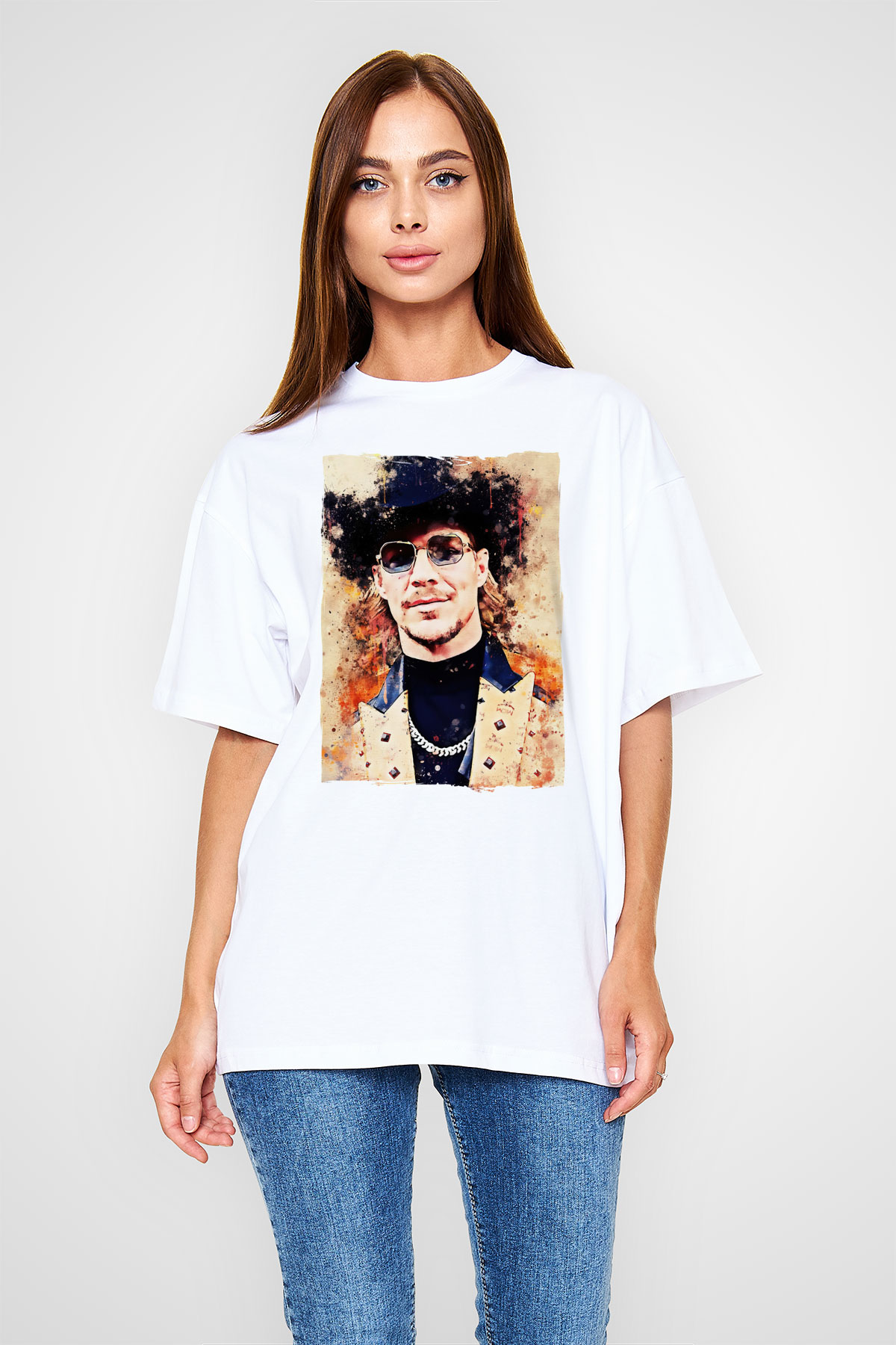 Diplo Beyaz Oversize Tişört Oversize T-shirt - TişörtFabrikası
