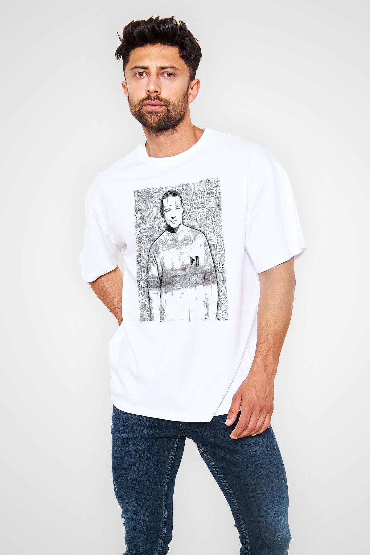 Diplo Beyaz Oversize Tişört Oversize T-shirt - TişörtFabrikası