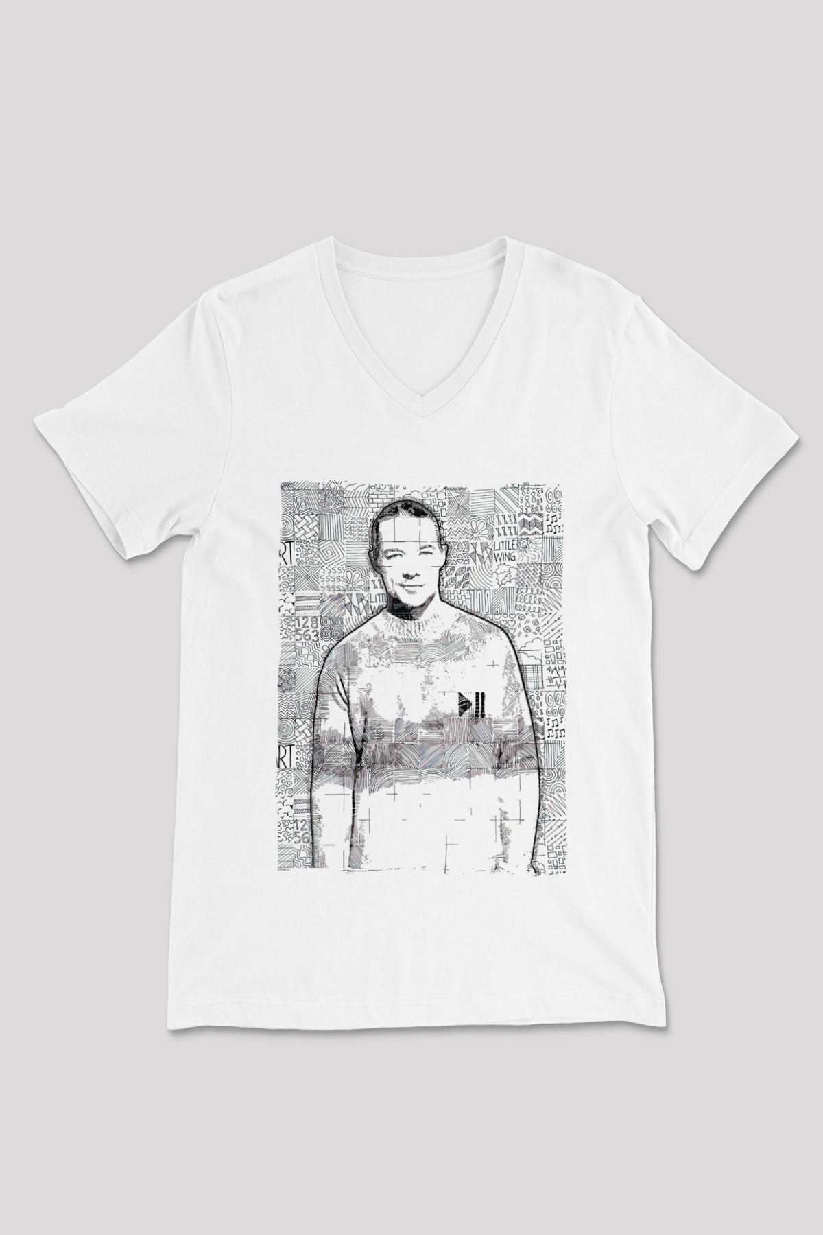 Diplo Beyaz Unisex V Yaka Tişört