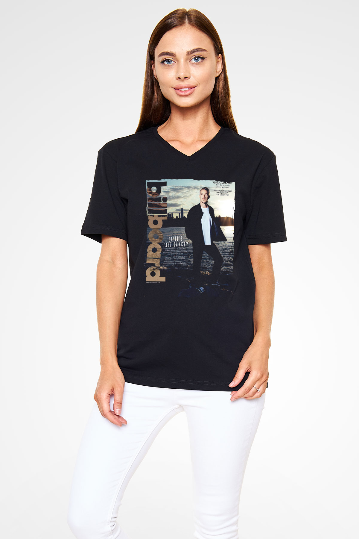 Diplo Siyah Unisex V Yaka Tişört