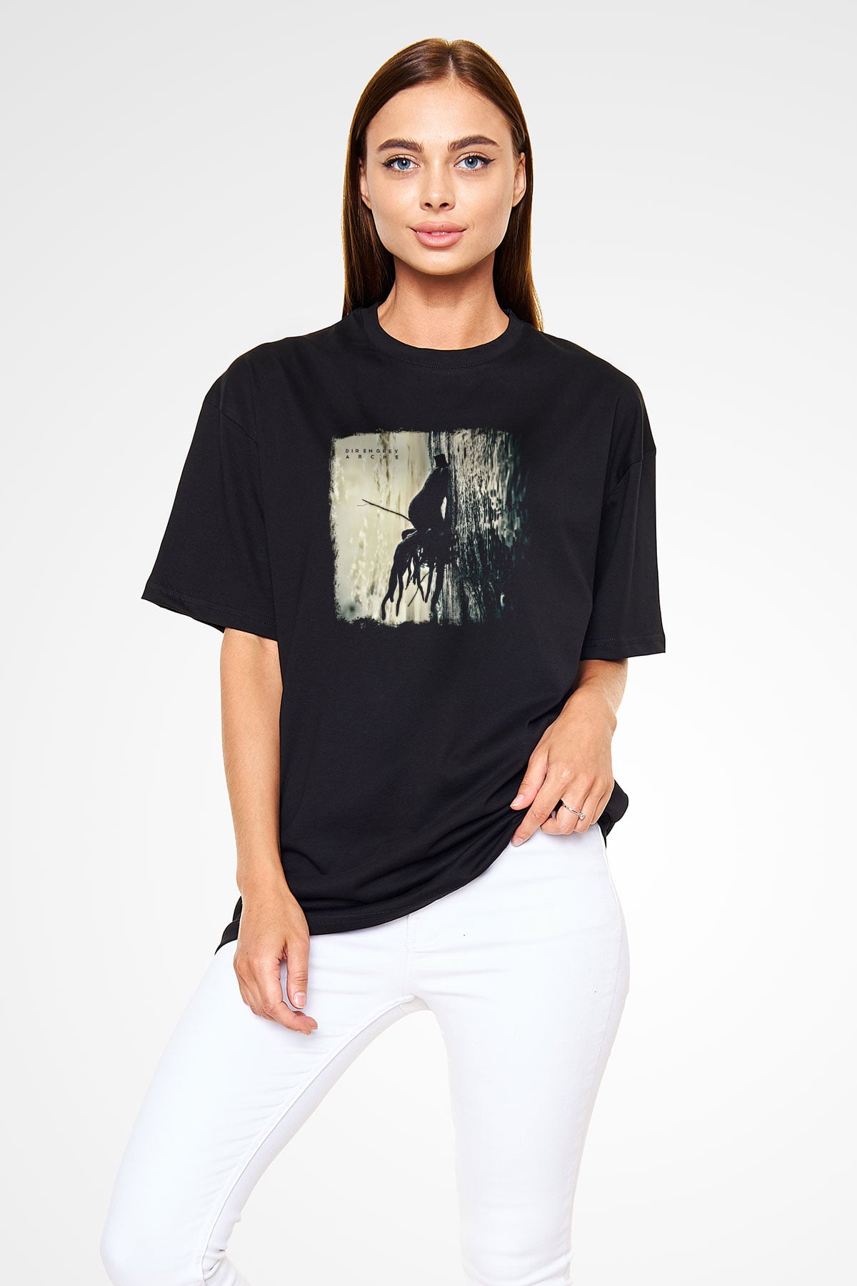 Dir En Grey Baskılı Unisex Siyah Oversize Tişört