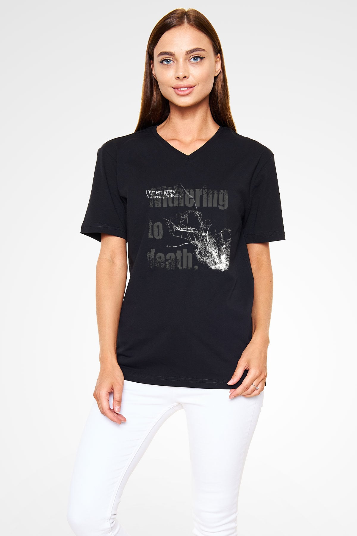Dir En Grey Baskılı Unisex Siyah V Yaka Tişört