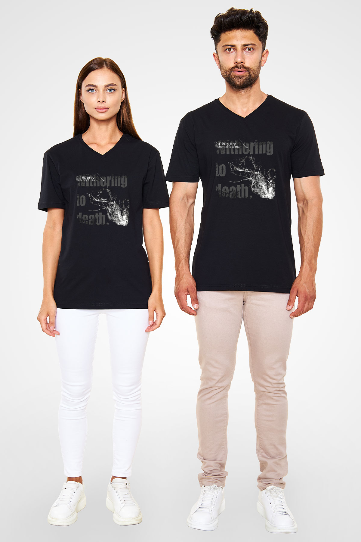 Dir En Grey Baskılı Unisex Siyah V Yaka Tişört