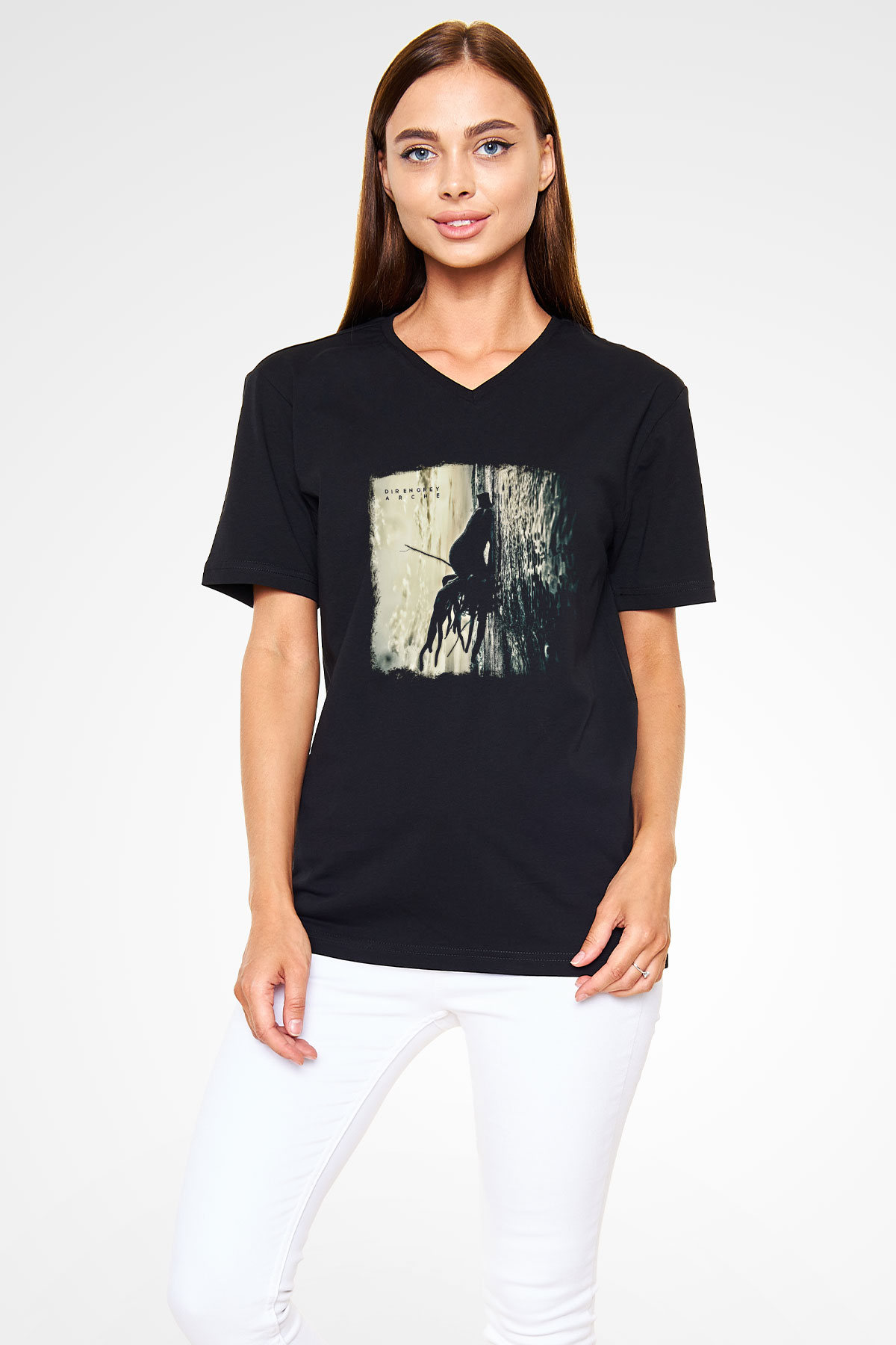 Dir En Grey Baskılı Unisex Siyah V Yaka Tişört