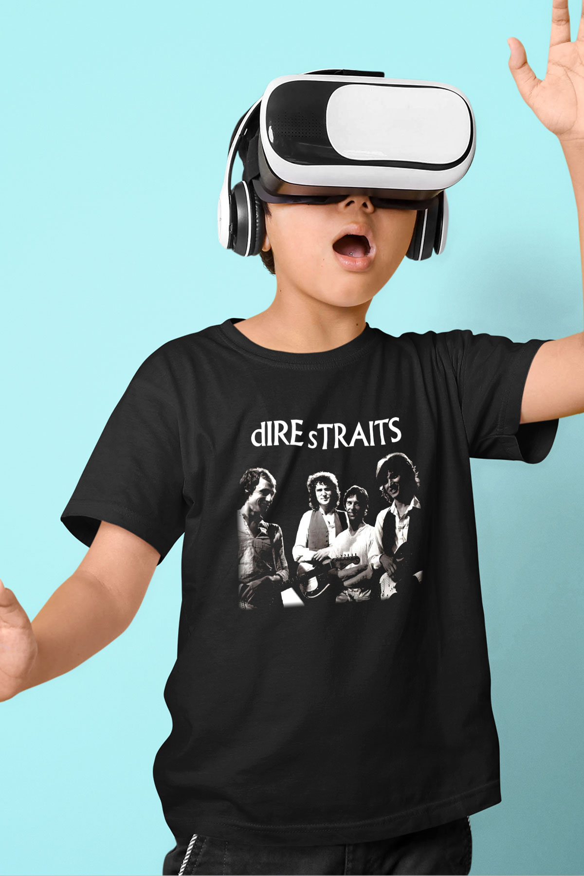 Dire Straits Baskılı Siyah Unisex Çocuk Tişört