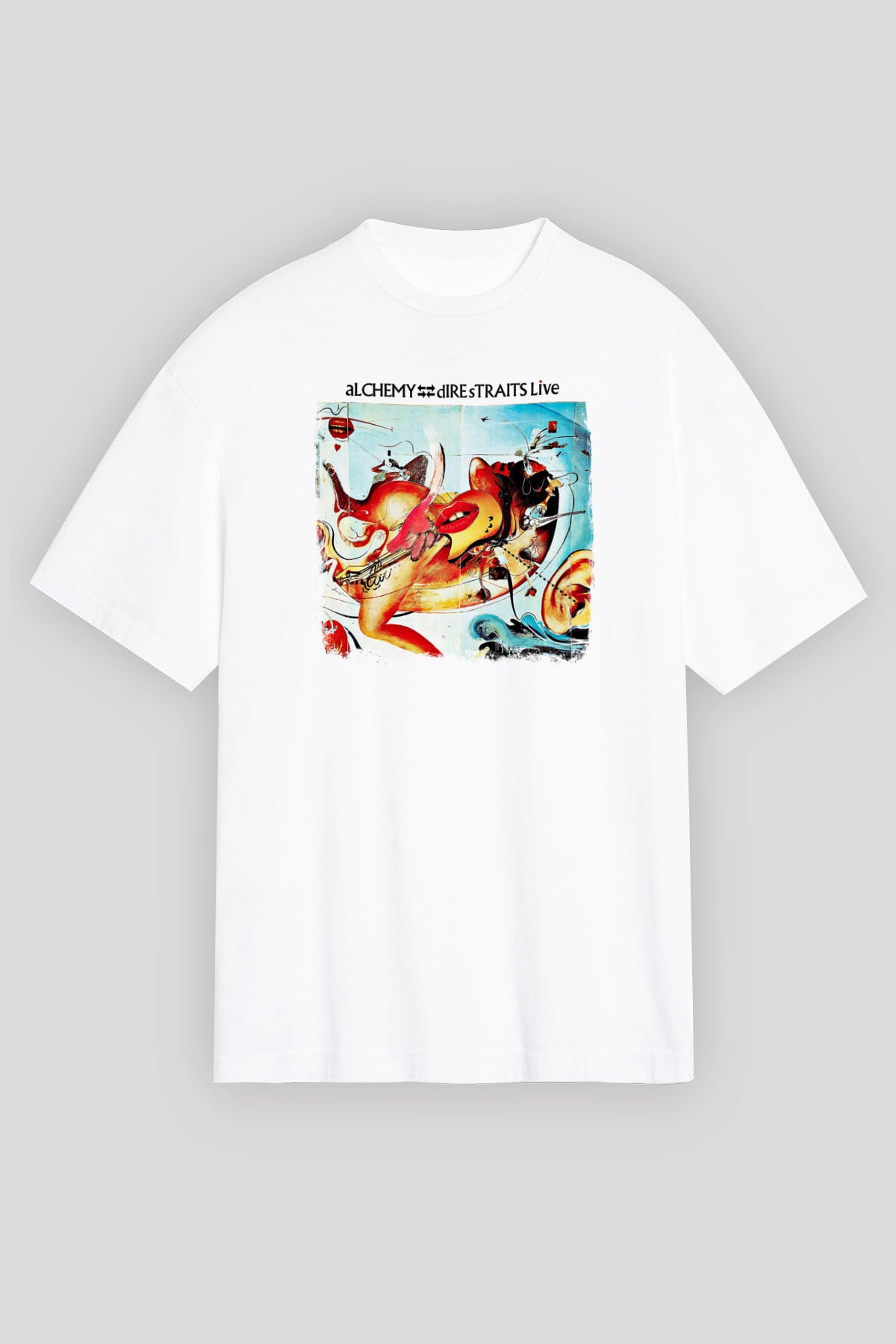 Dire Straits Baskılı Unisex Beyaz Oversize Tişört