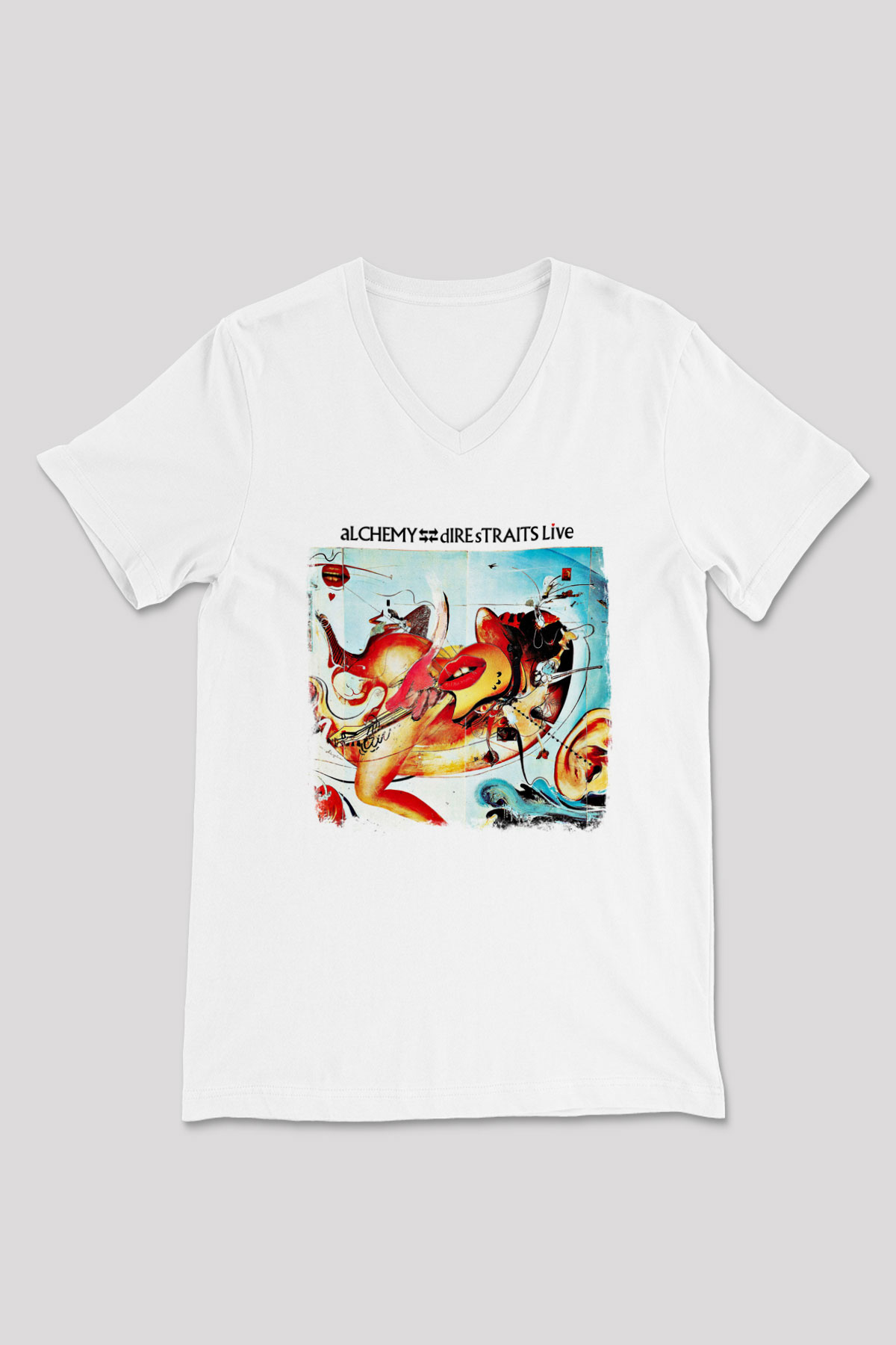 Dire Straits Baskılı Unisex Beyaz V Yaka Tişört