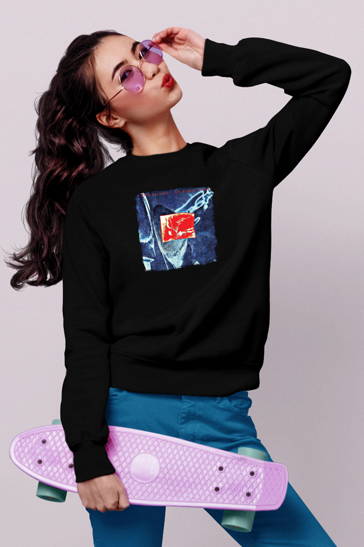 Dire Straits Baskılı Unisex Siyah Sweatshirt