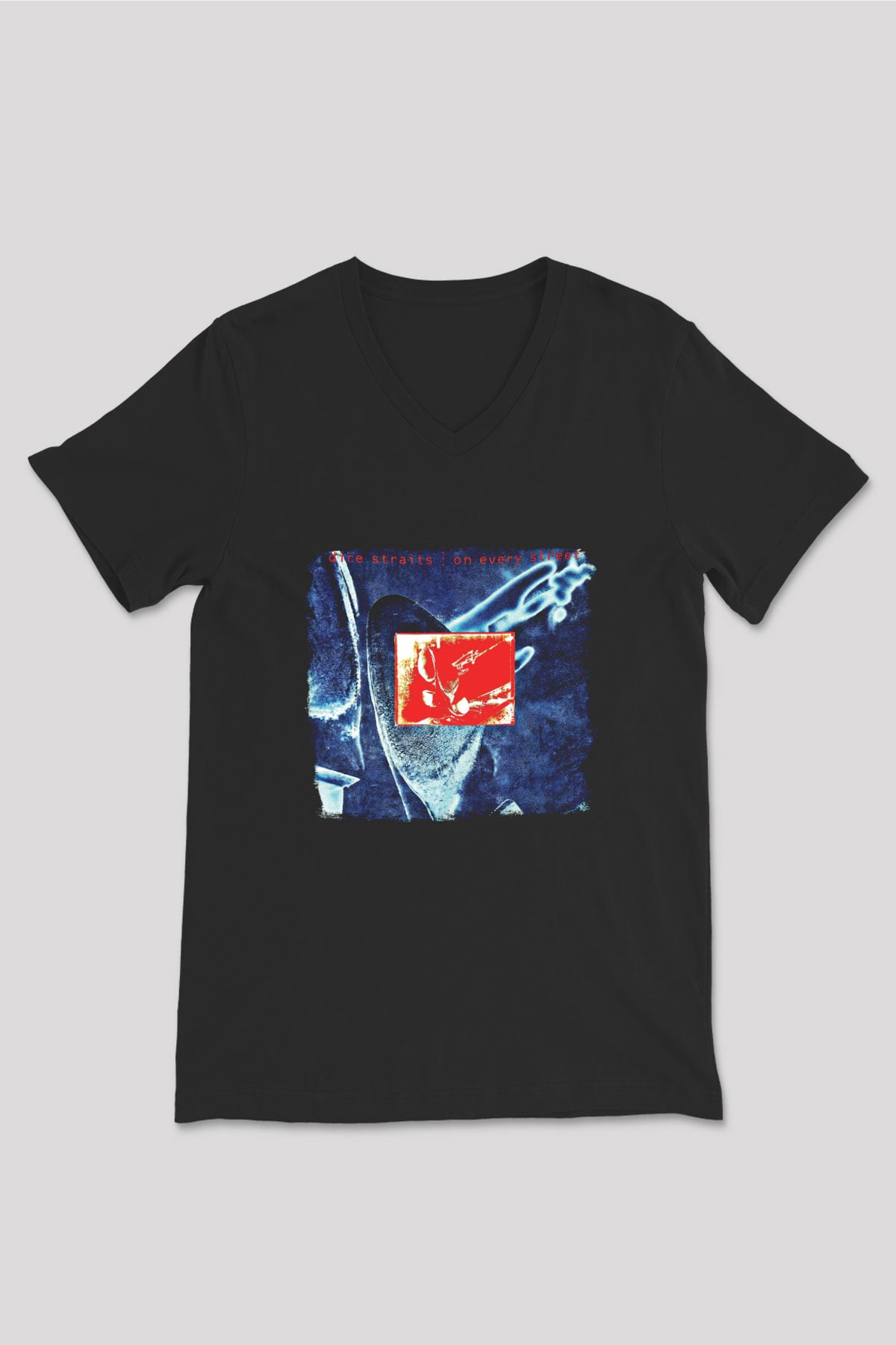 Dire Straits Baskılı Unisex Siyah V Yaka Tişört
