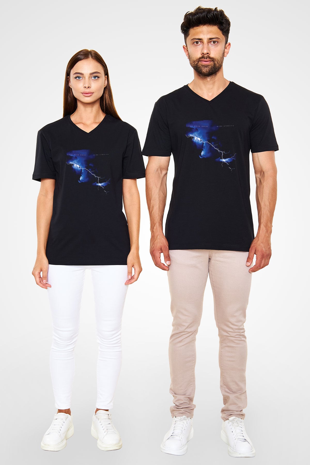 Dire Straits Baskılı Unisex Siyah V Yaka Tişört