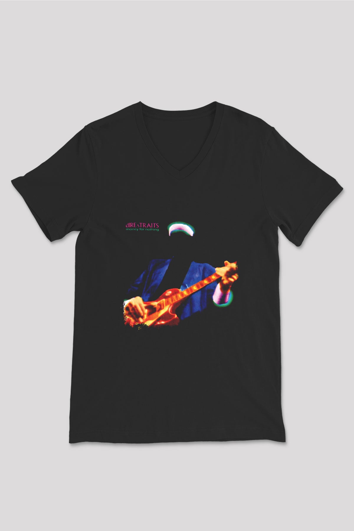 Dire Straits Baskılı Unisex Siyah V Yaka Tişört