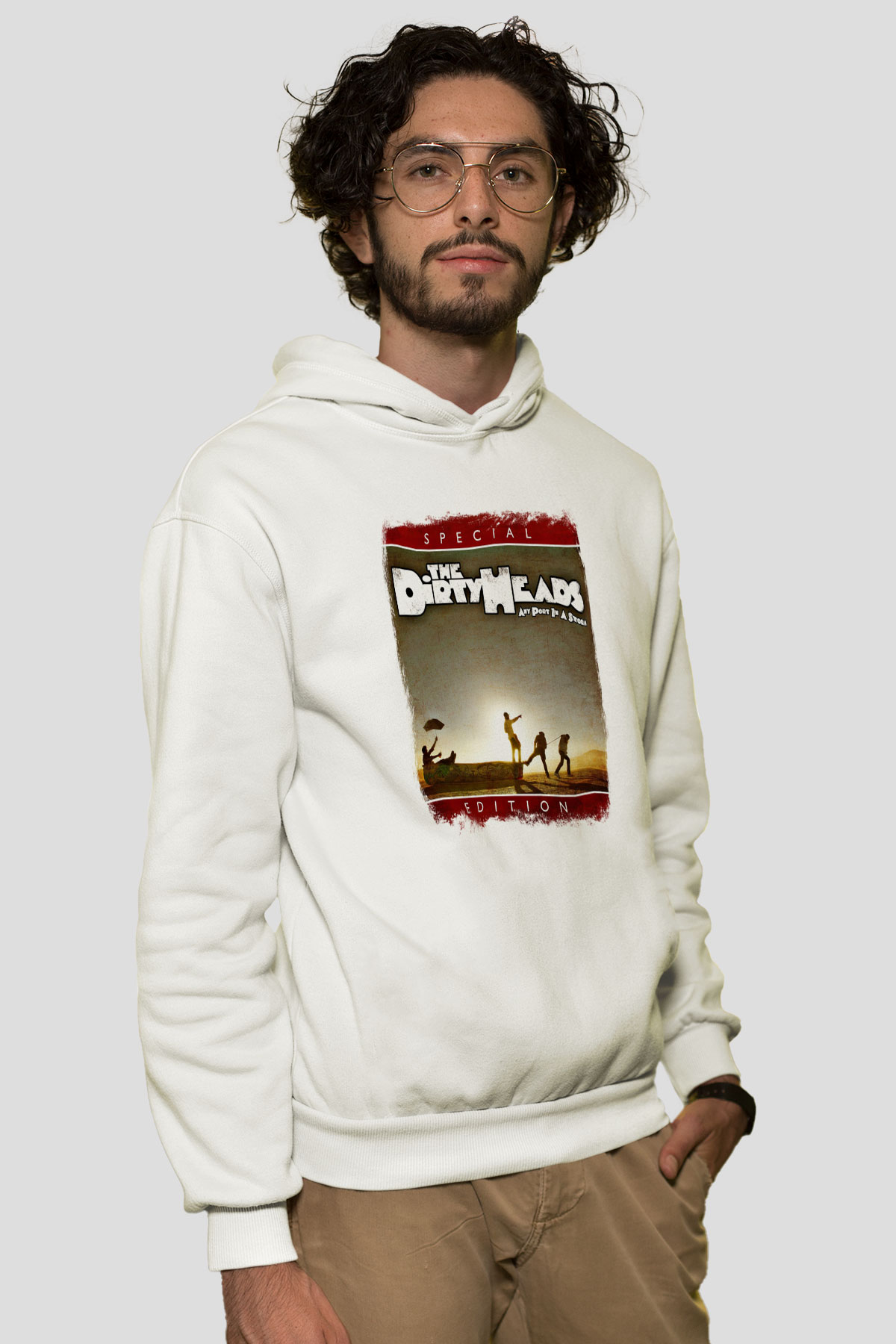 Dirty Heads Baskılı Unisex Beyaz Hoodie