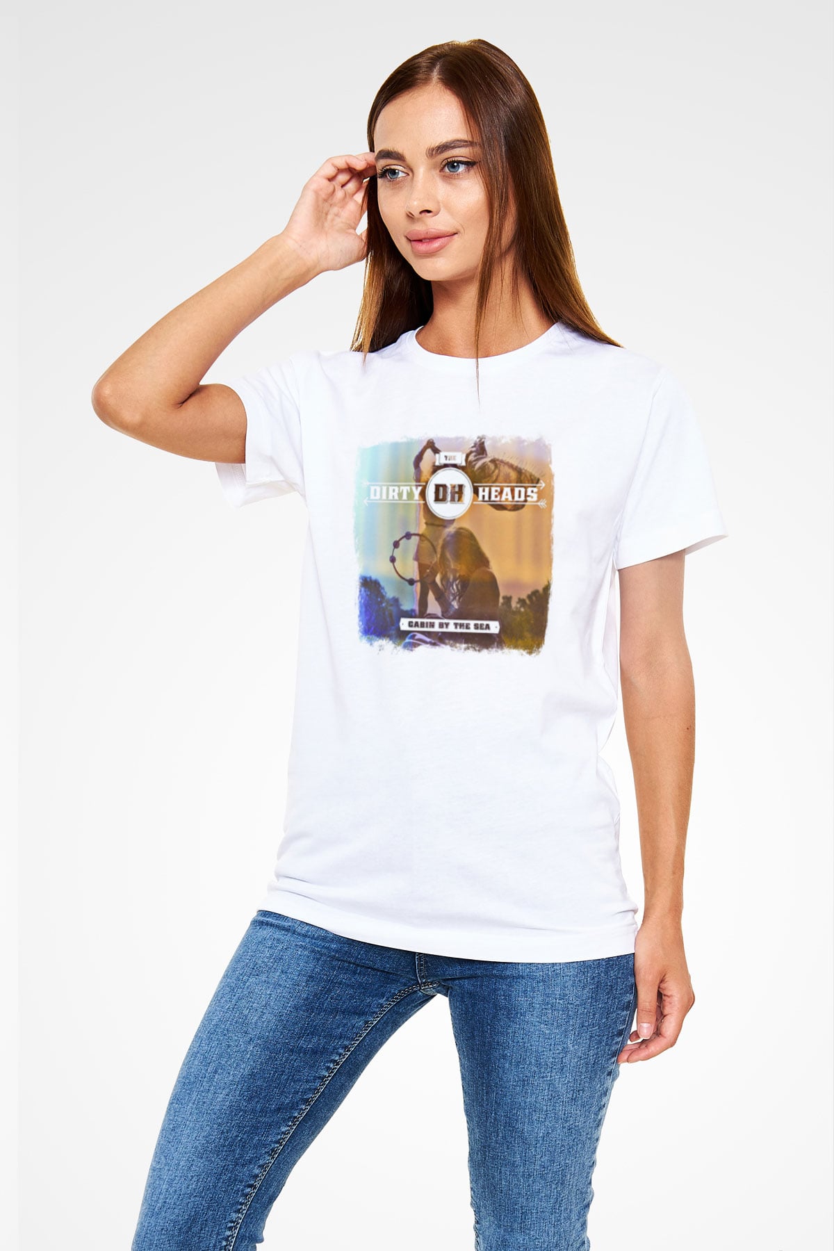 Dirty Heads Baskılı Unisex Beyaz Tişört