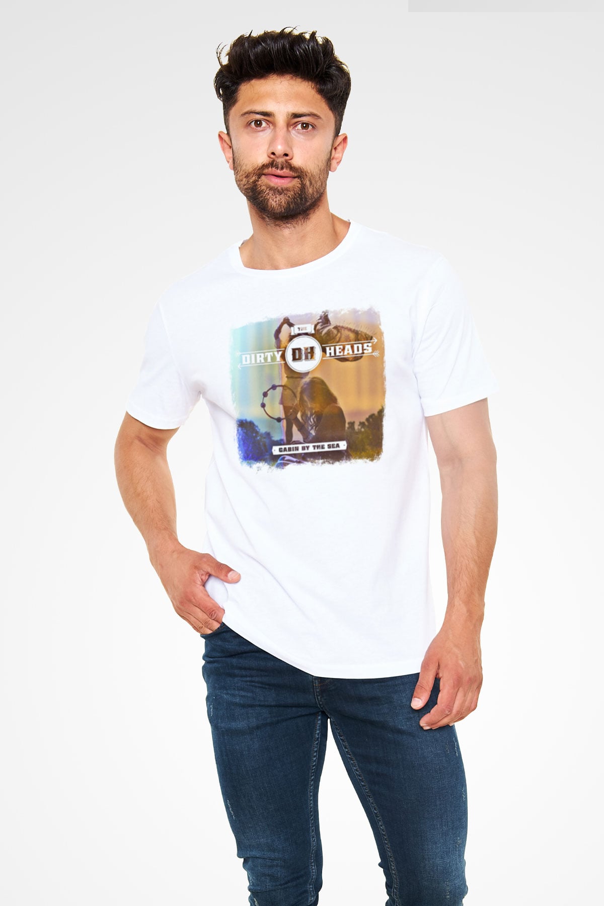 Dirty Heads Baskılı Unisex Beyaz Tişört