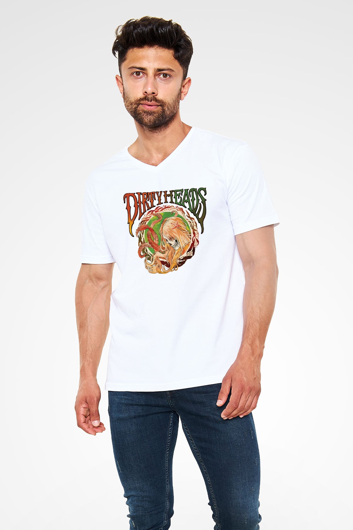 Dirty Heads Beyaz Unisex V Yaka Tişört