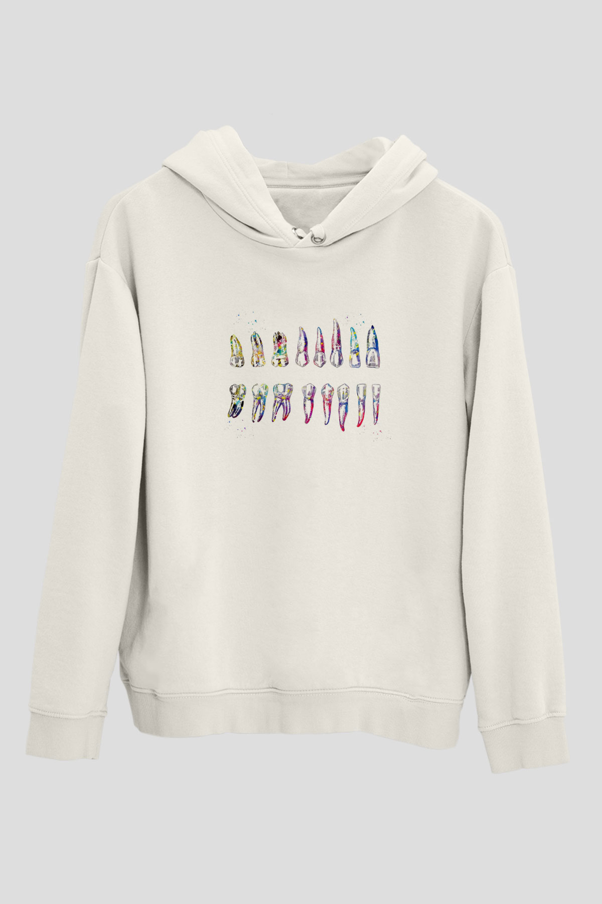 Diş Diyagramı Baskılı Unisex Ekru Hoodie